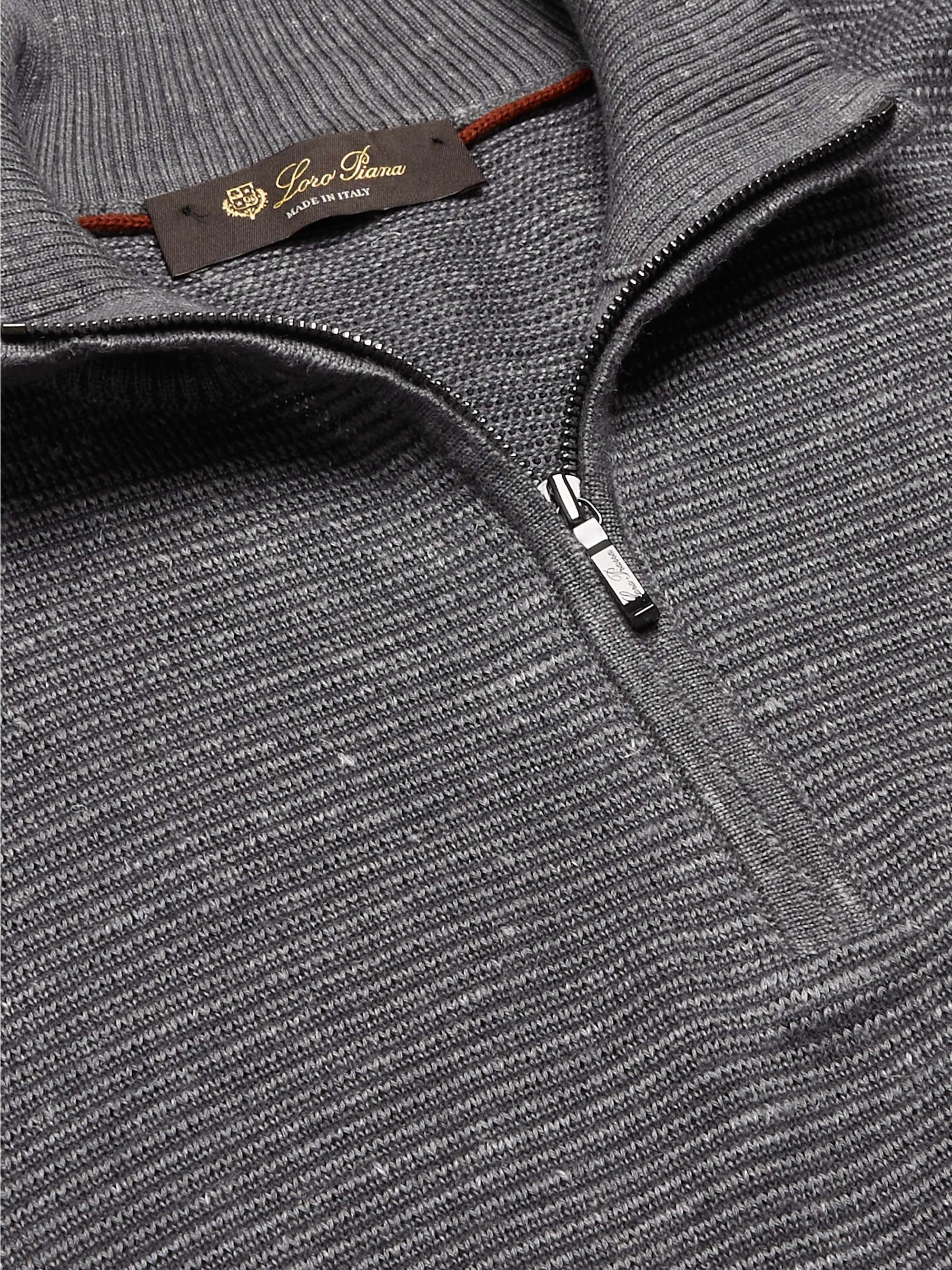 LORO PIANA Slim-Fit Ribbed Silk, Cashmere and Linen-Blend Half-Zip Sweater  for Men