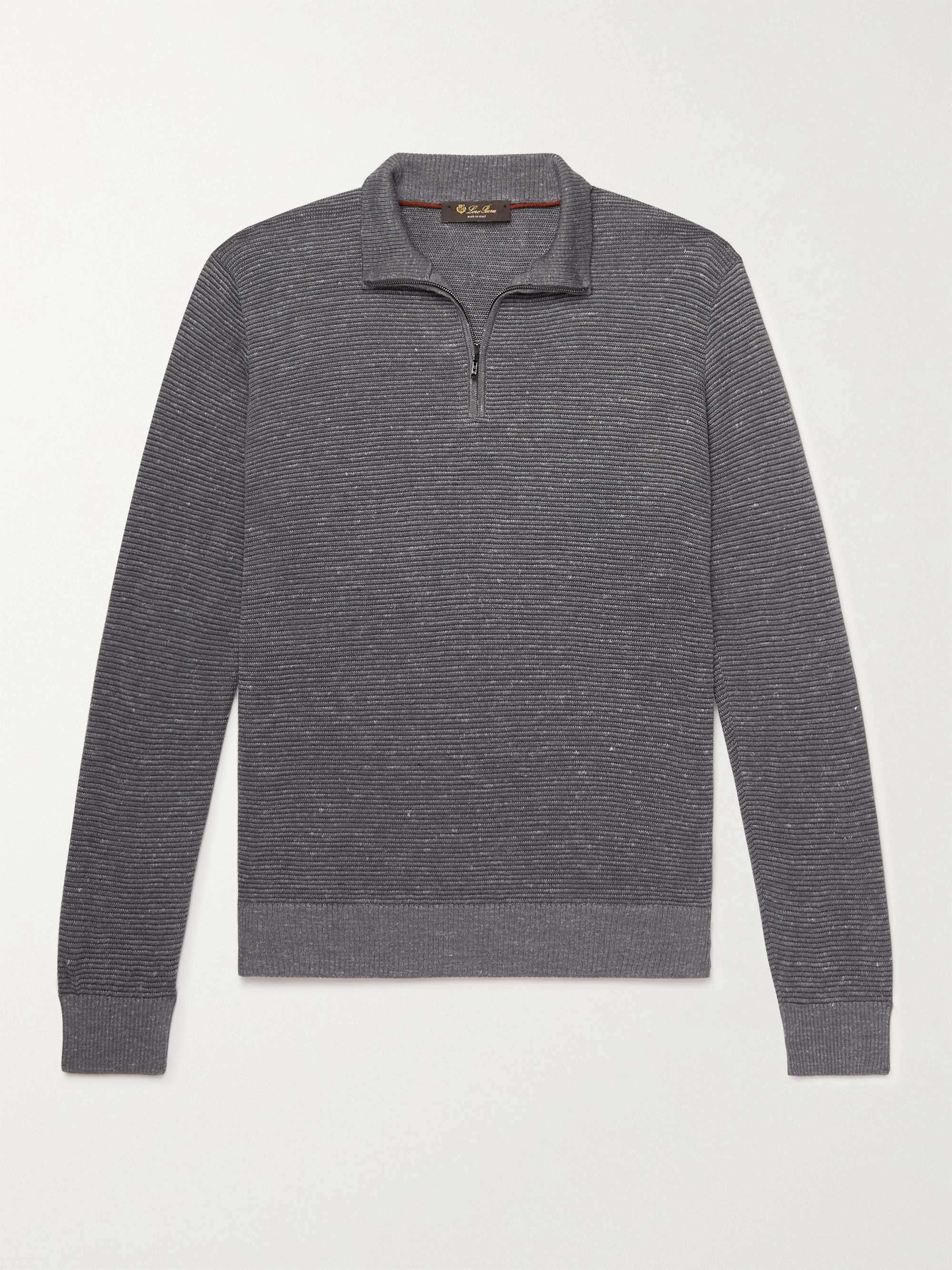 LORO PIANA Slim-Fit Ribbed Silk, Cashmere and Linen-Blend Half-Zip Sweater