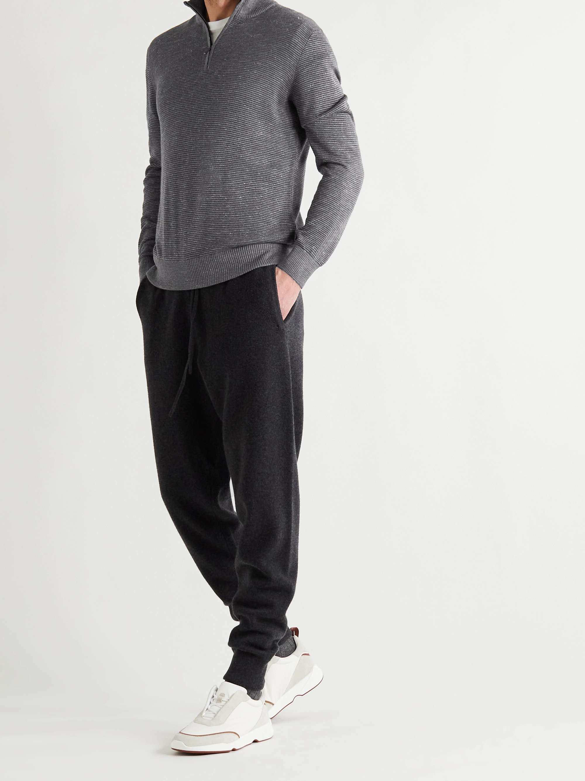 LORO PIANA Slim-Fit Ribbed Silk, Cashmere and Linen-Blend Half-Zip Sweater