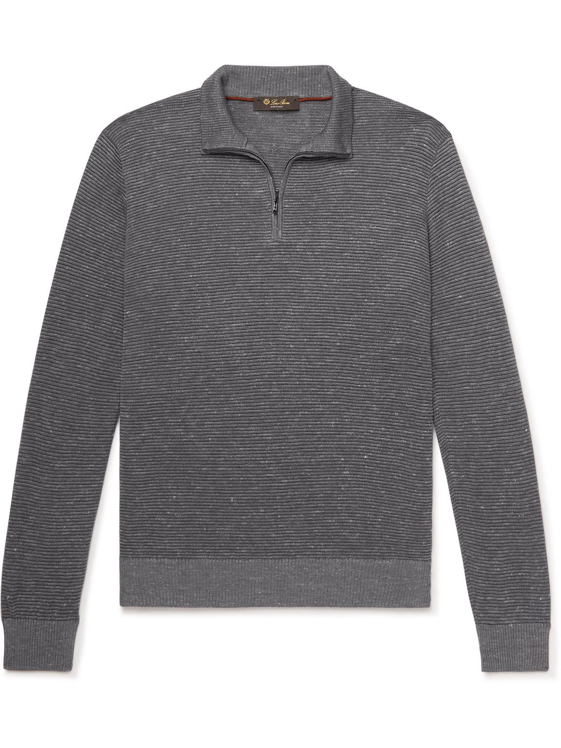 Loro Piana Slim-fit Ribbed Silk, Cashmere And Linen-blend Half-zip Sweater In Blue