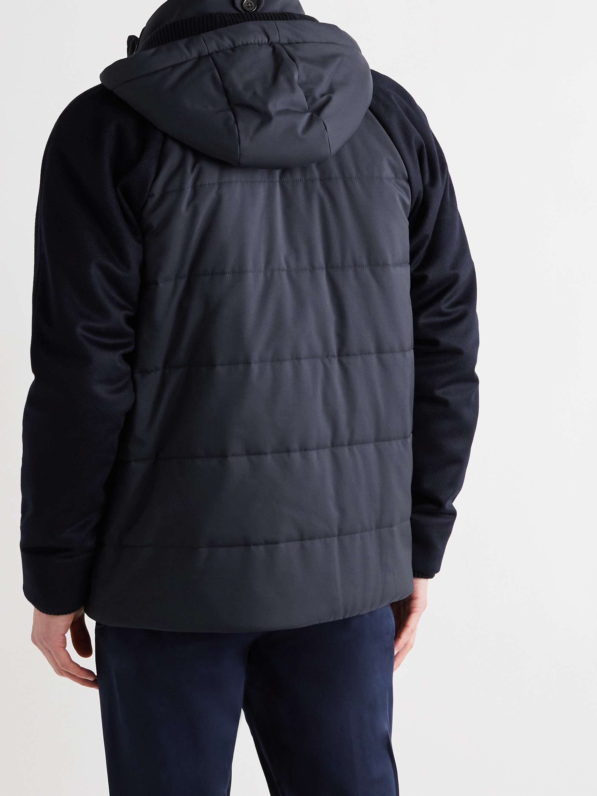 LORO PIANA Cashmere-Trimmed Quilted Softshell Hooded Jacket