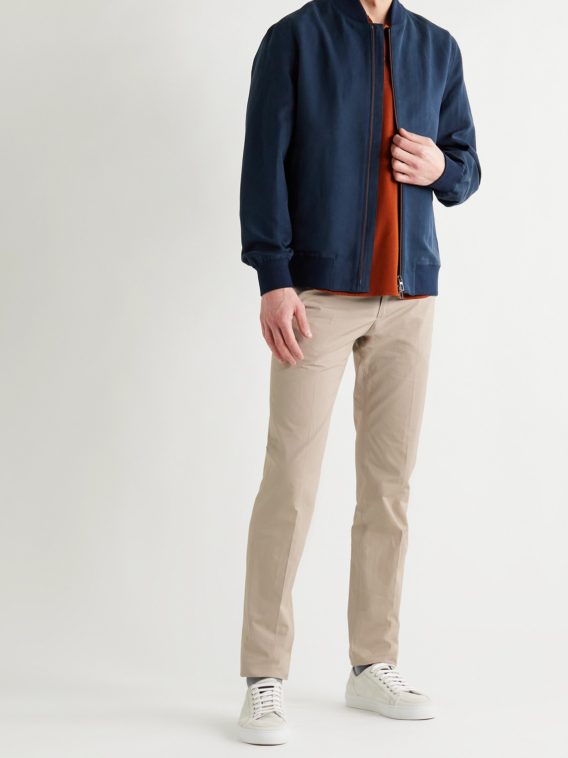 Loro Piana Slim-fit Cotton-blend Poplin Trousers In Neutrals