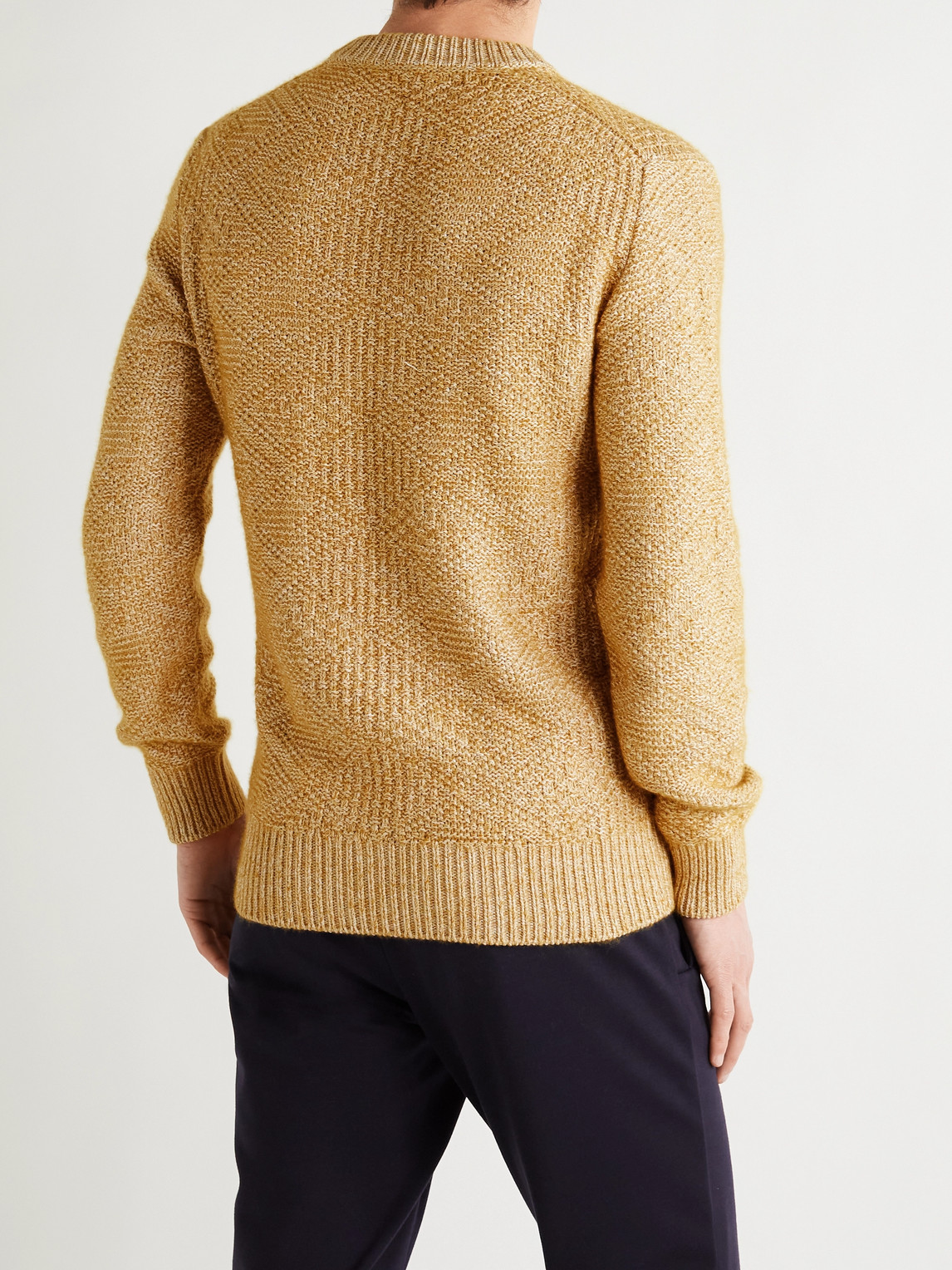 Shop Loro Piana Slim-fit Cable-knit Silk And Cashmere-blend Sweater In Yellow