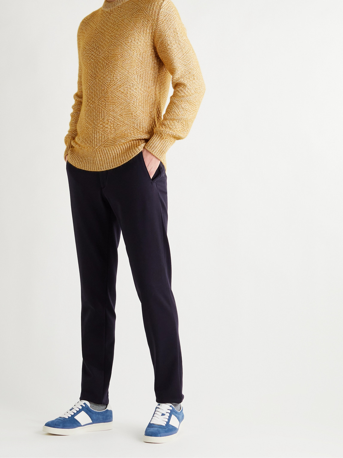 Shop Loro Piana Slim-fit Cable-knit Silk And Cashmere-blend Sweater In Yellow