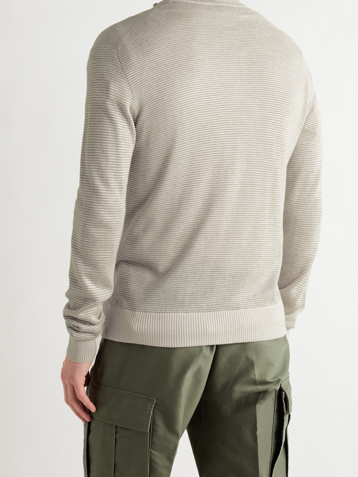 Loro Piana Slim-fit Ribbed Silk, Cashmere And Linen-blend Half-zip Sweater In Gray