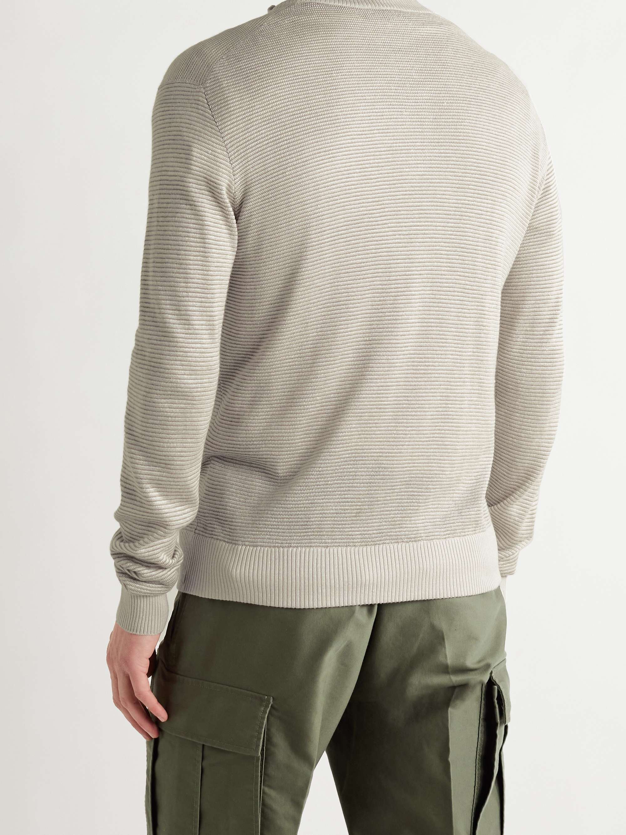 LORO PIANA Slim-Fit Ribbed Silk, Cashmere and Linen-Blend Half-Zip Sweater