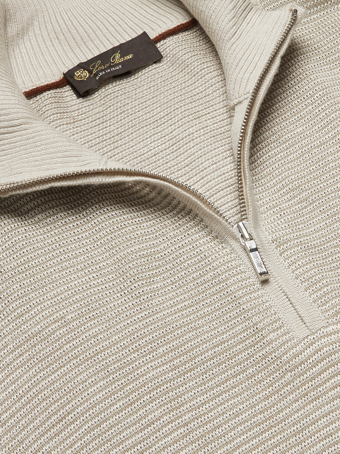 Loro Piana Slim-fit Ribbed Silk, Cashmere And Linen-blend Half-zip Sweater In Gray