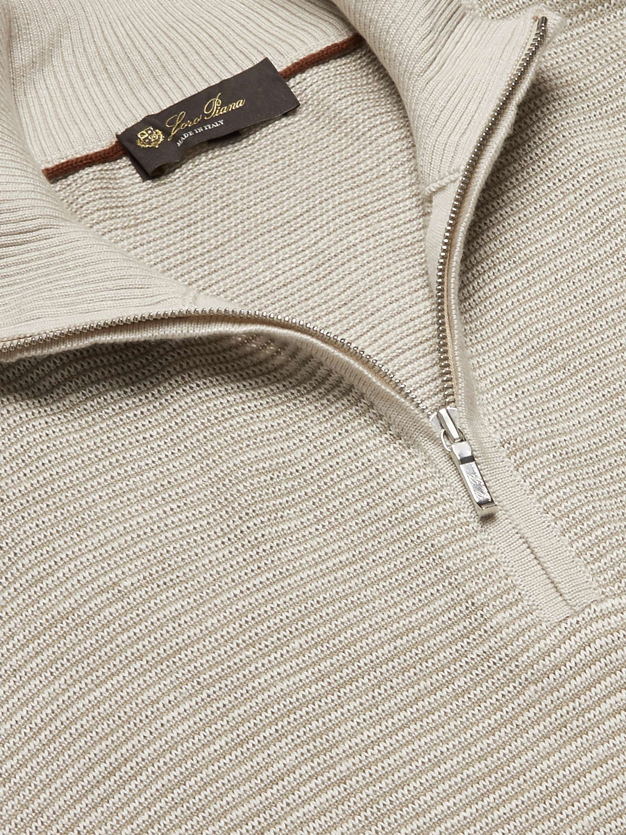 LORO PIANA Slim-Fit Ribbed Silk, Cashmere and Linen-Blend Half-Zip Sweater