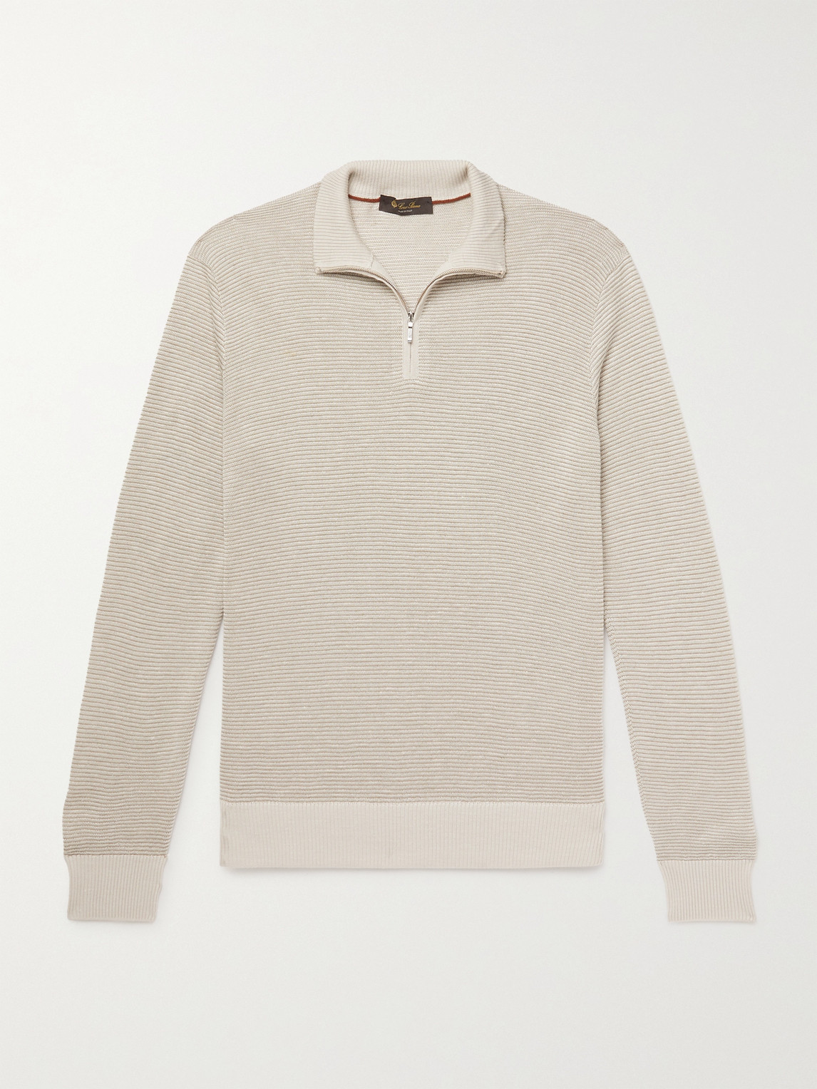Loro Piana Slim-Fit Ribbed Silk, Cashmere and Linen-Blend Half-Zip Sweater - Men