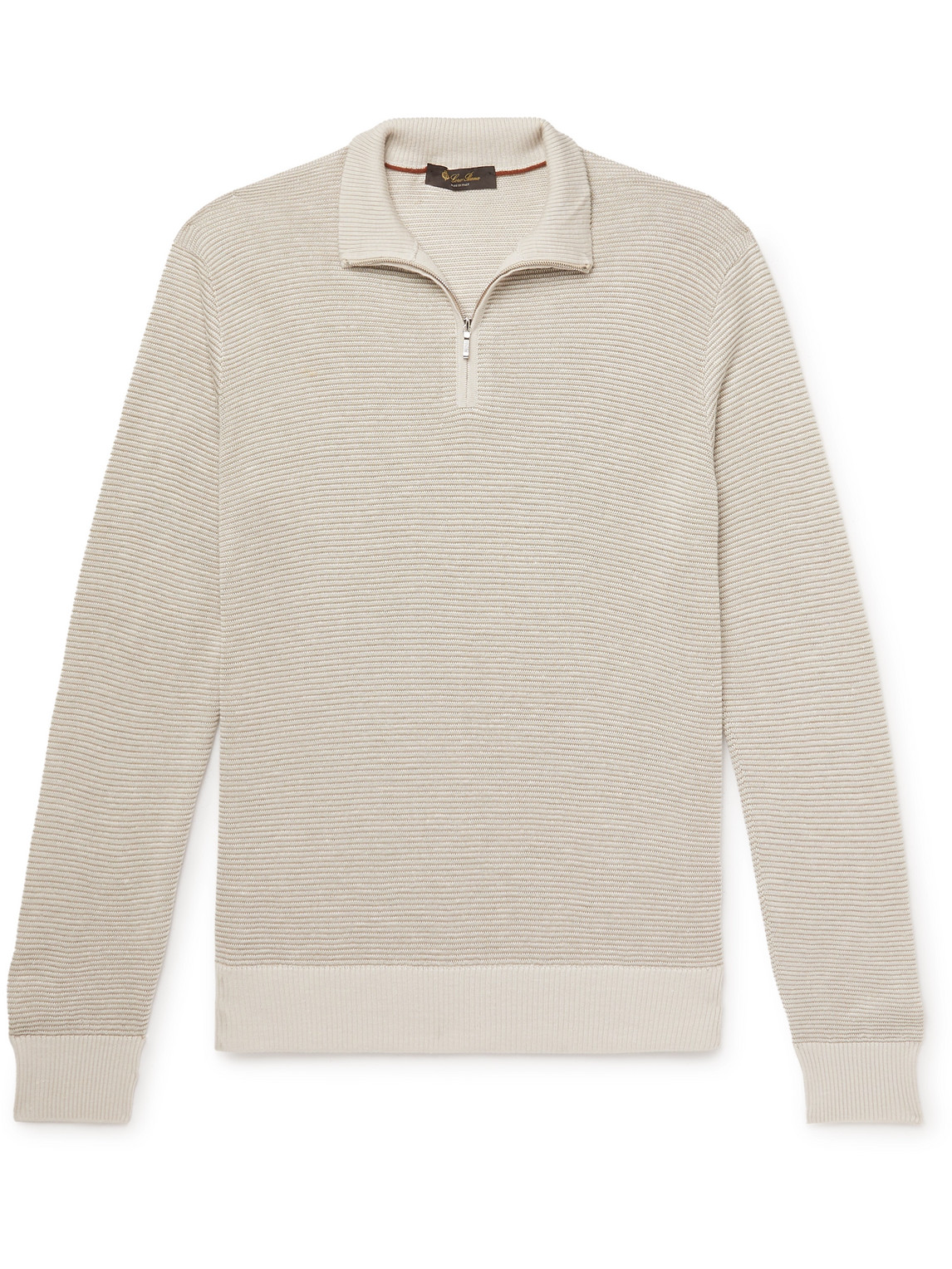 Loro Piana Slim-fit Ribbed Silk, Cashmere And Linen-blend Half-zip Sweater In Gray