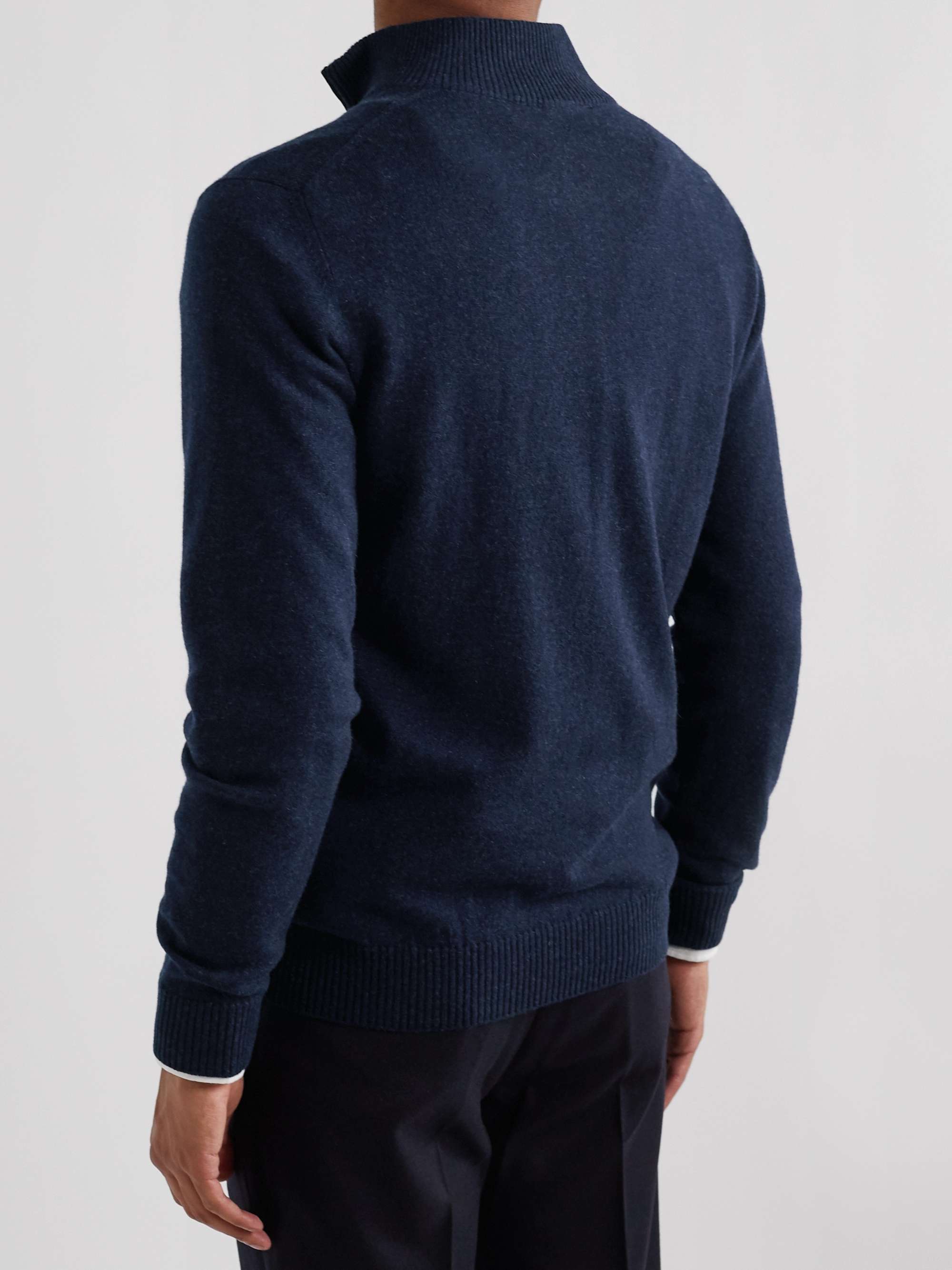 LORO PIANA Suede-Trimmed Cashmere Half-Zip Sweater