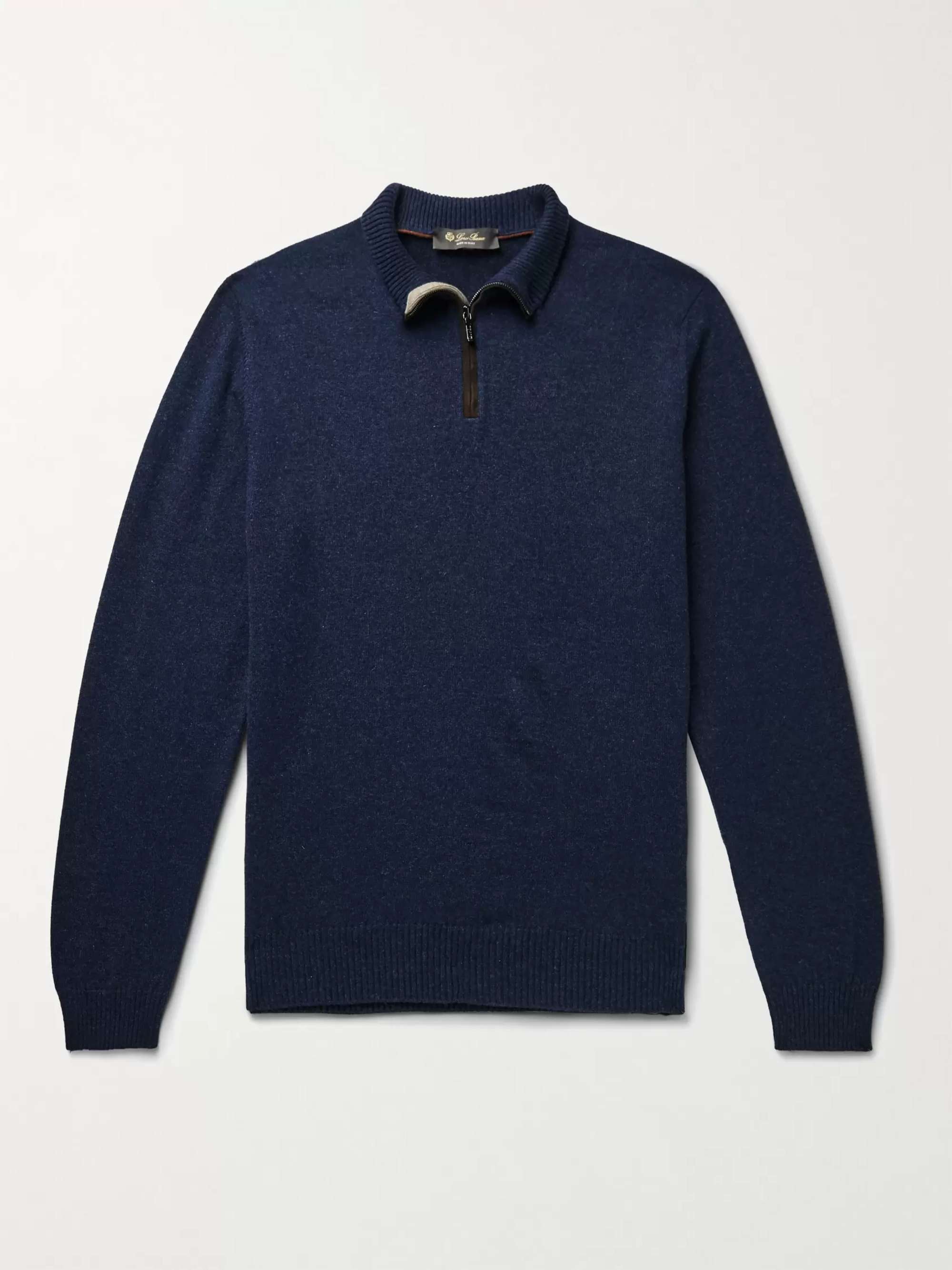 LORO PIANA Suede-Trimmed Cashmere Half-Zip Sweater for Men | MR PORTER