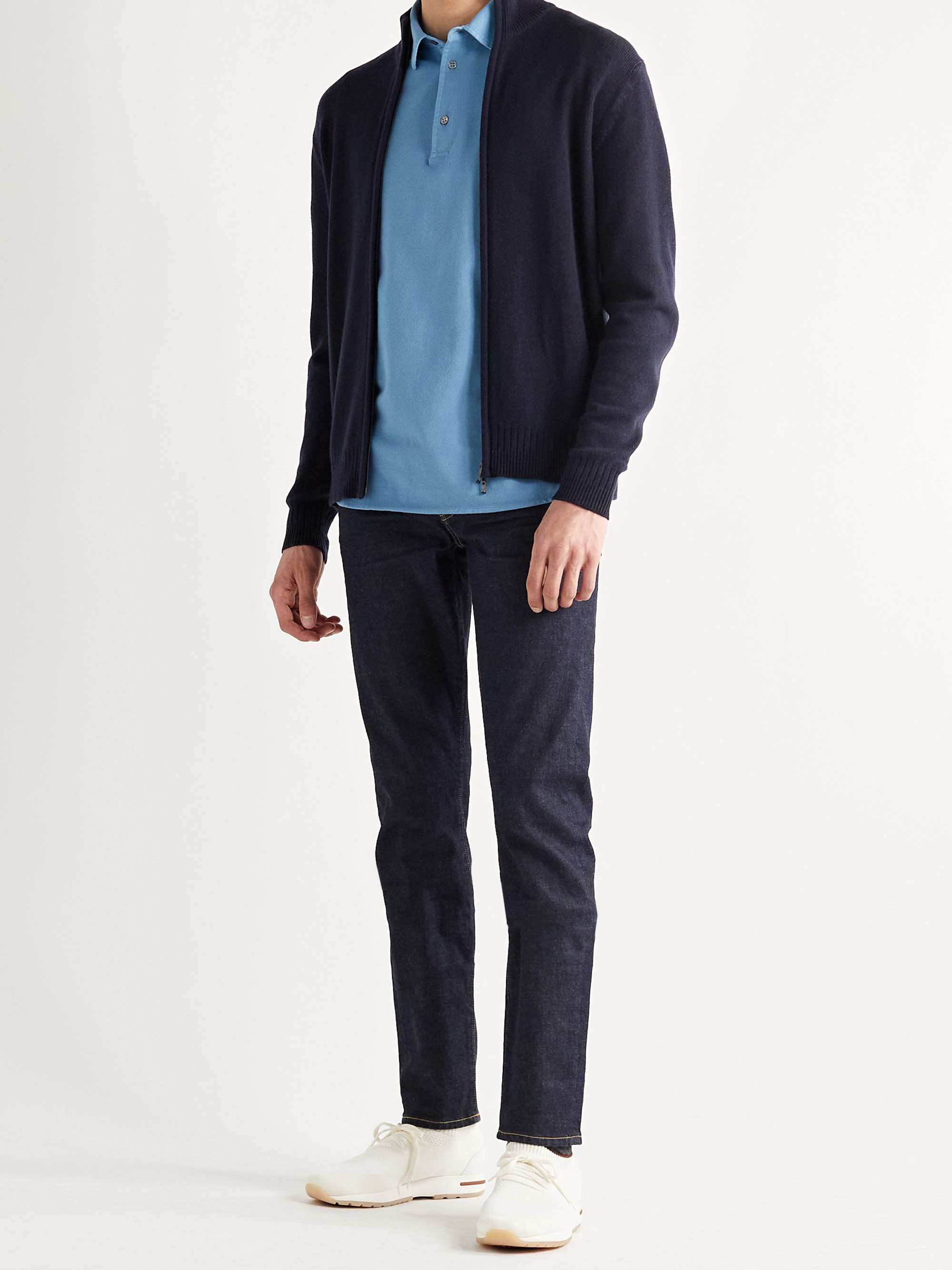 LORO PIANA Mélange Baby Cashmere and Silk-Blend Zip-Up Cardigan