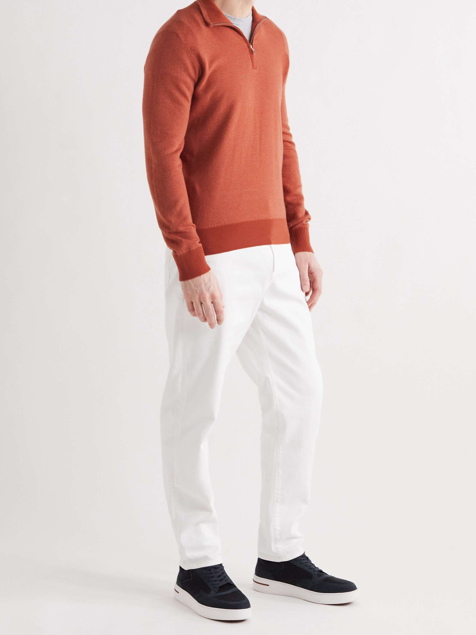 LORO PIANA Roadster Striped Cashmere Half-Zip Sweater