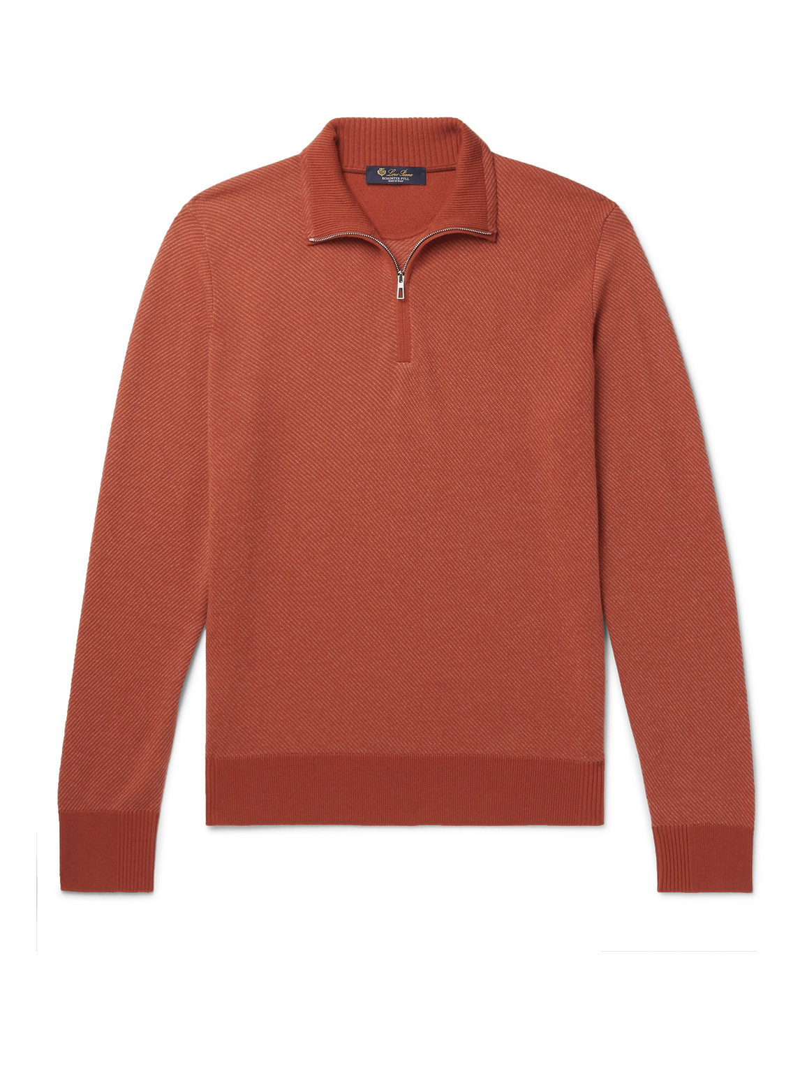 Shop Loro Piana Roadster Striped Cashmere Half-zip Sweater In Orange
