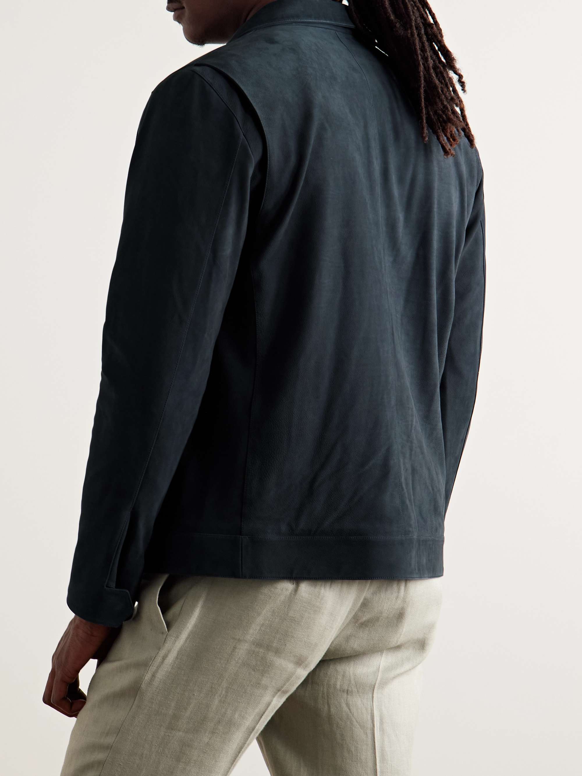 LORO PIANA Traveller Biker Cashmere-Lined Nubuck Jacket