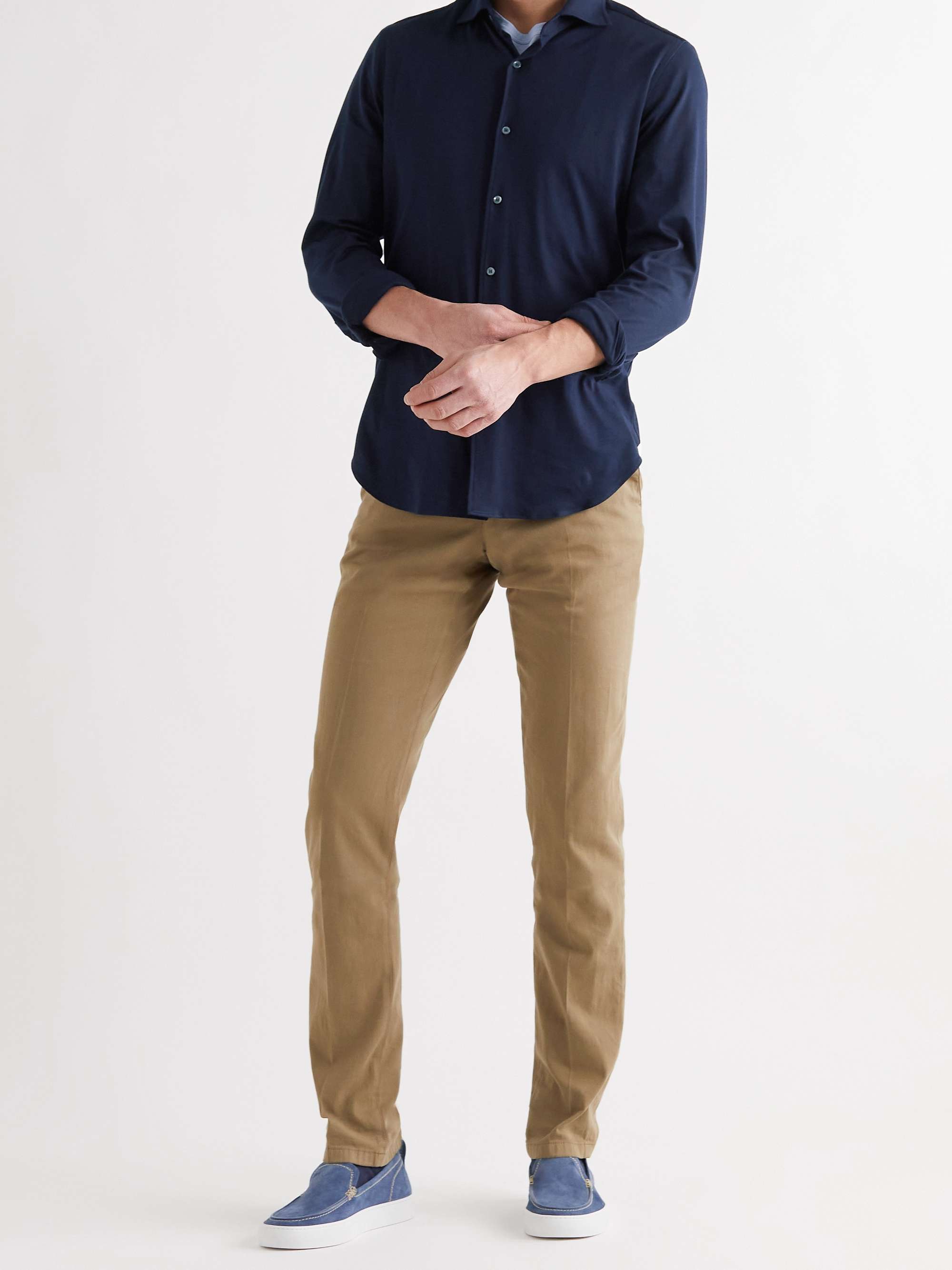 LORO PIANA Andrew Cutaway-Collar Slim-Fit Cotton-Jersey Shirt