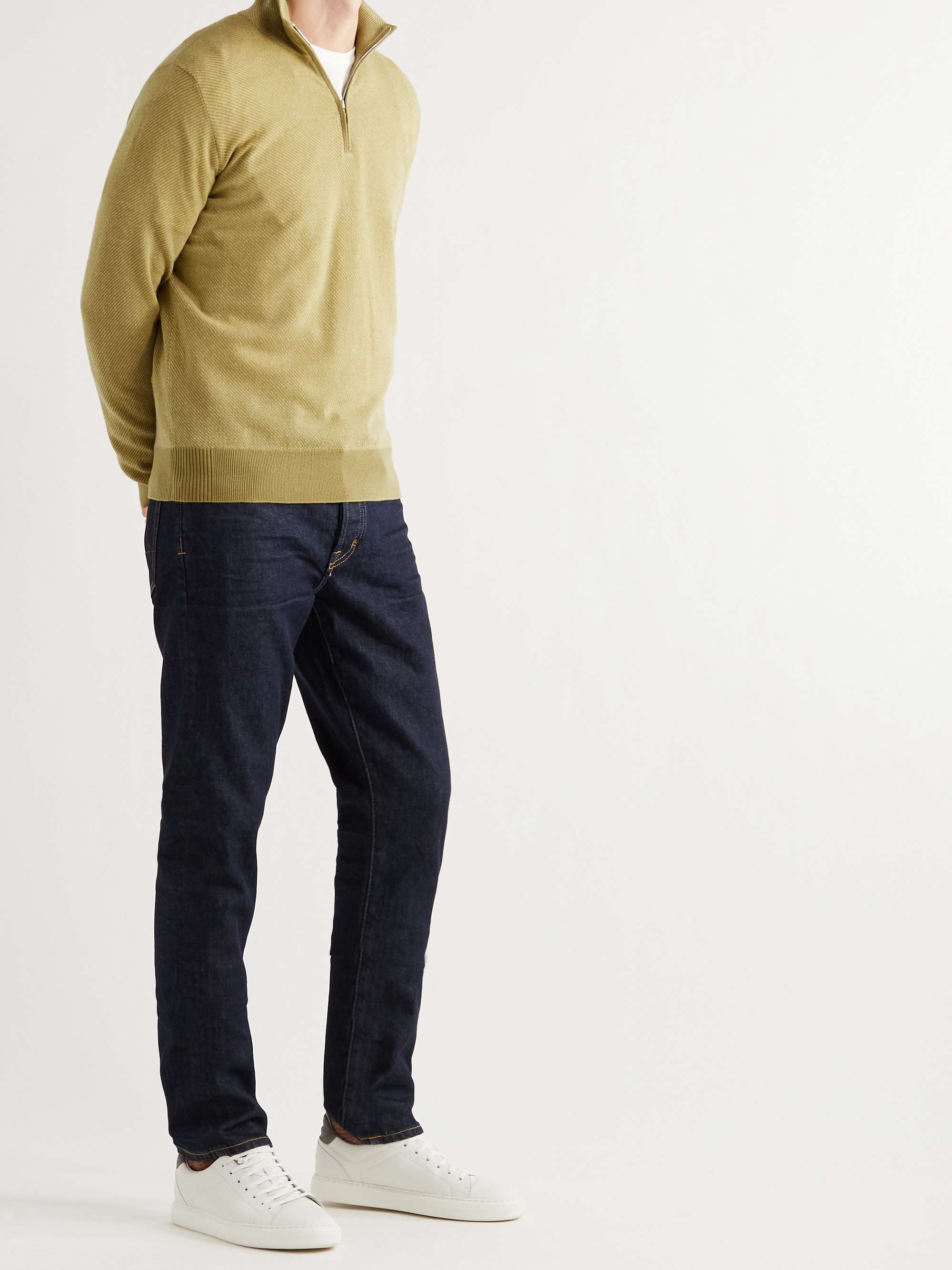 LORO PIANA Roadster Striped Cashmere Half-Zip Sweater