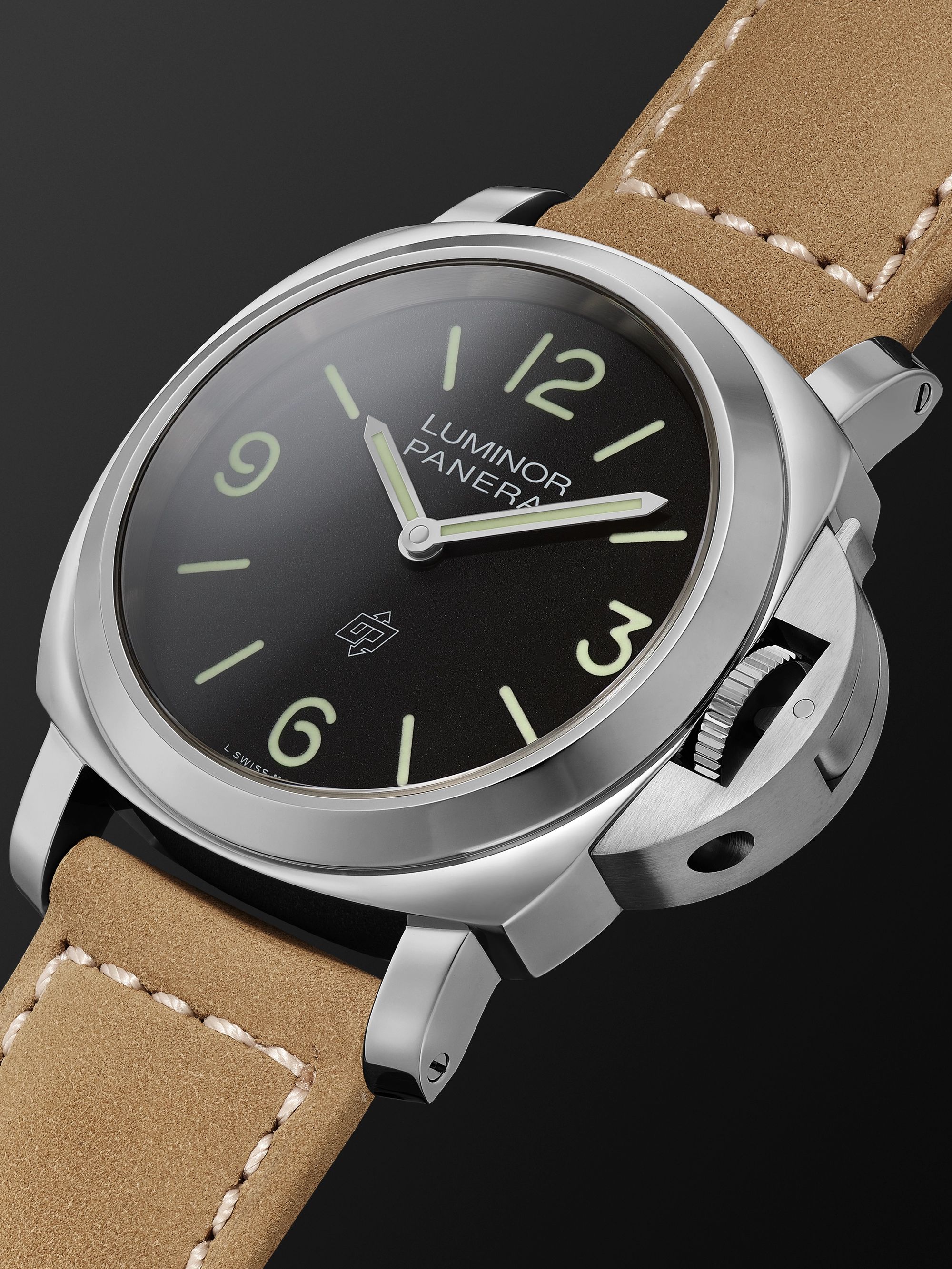 PANERAI Luminor Base Logo Hand-Wound 44mm Stainless Steel and Suede Watch, Ref. No. PAM01086
