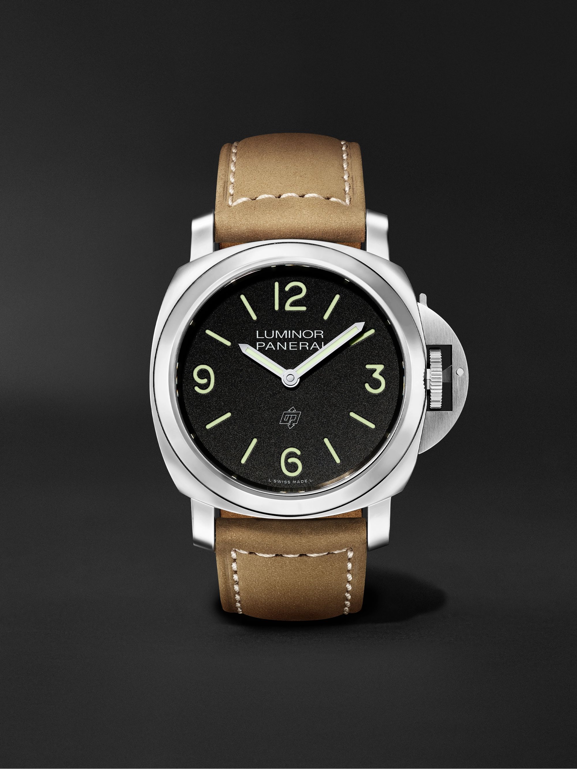 PANERAI Luminor Base Logo Hand-Wound 44mm Stainless Steel and Suede Watch, Ref. No. PAM01086