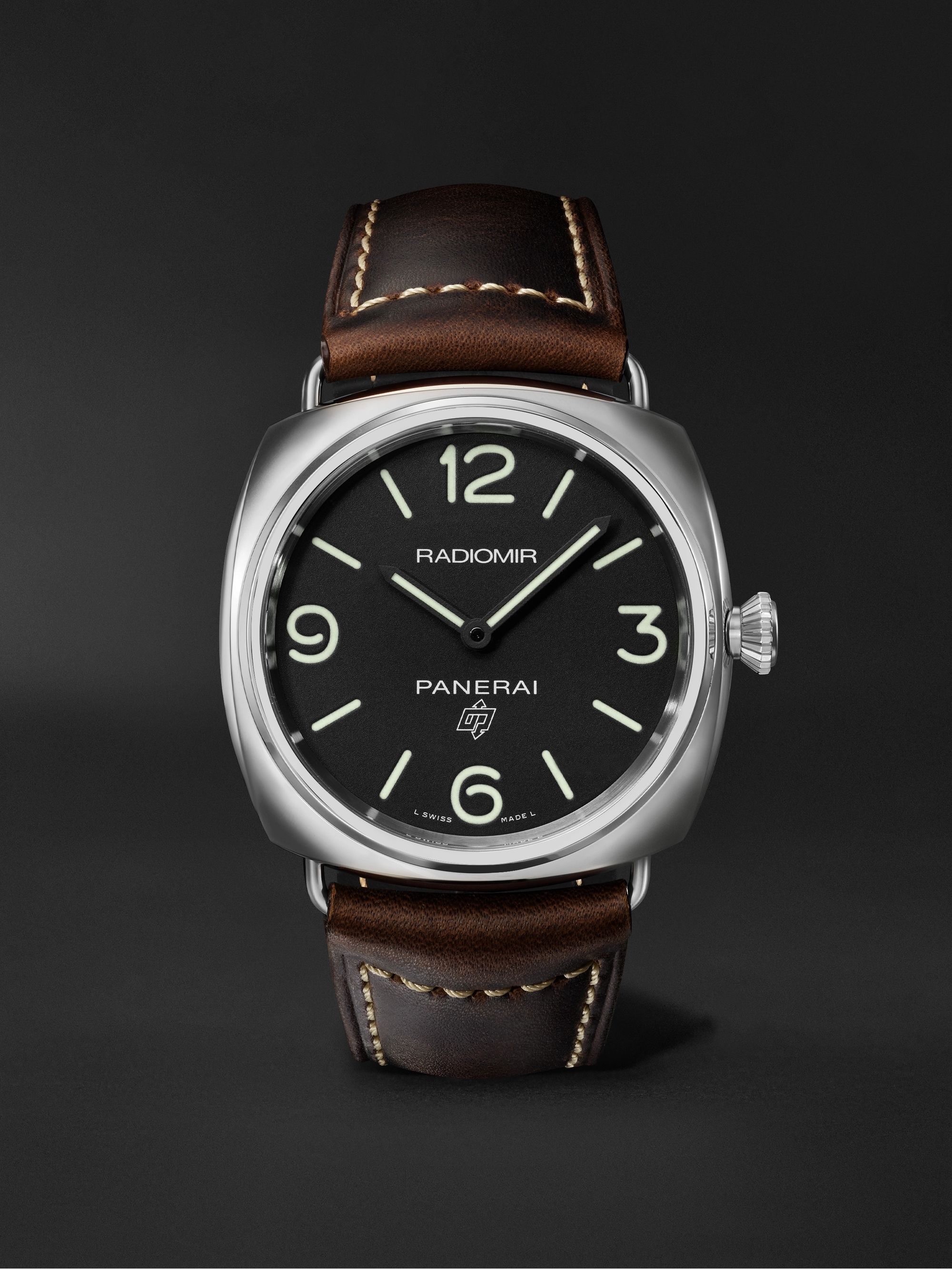 PANERAI Radiomir Base Logo Hand-Wound 45mm Stainless Steel and Leather Watch, Ref. No. PAM00753