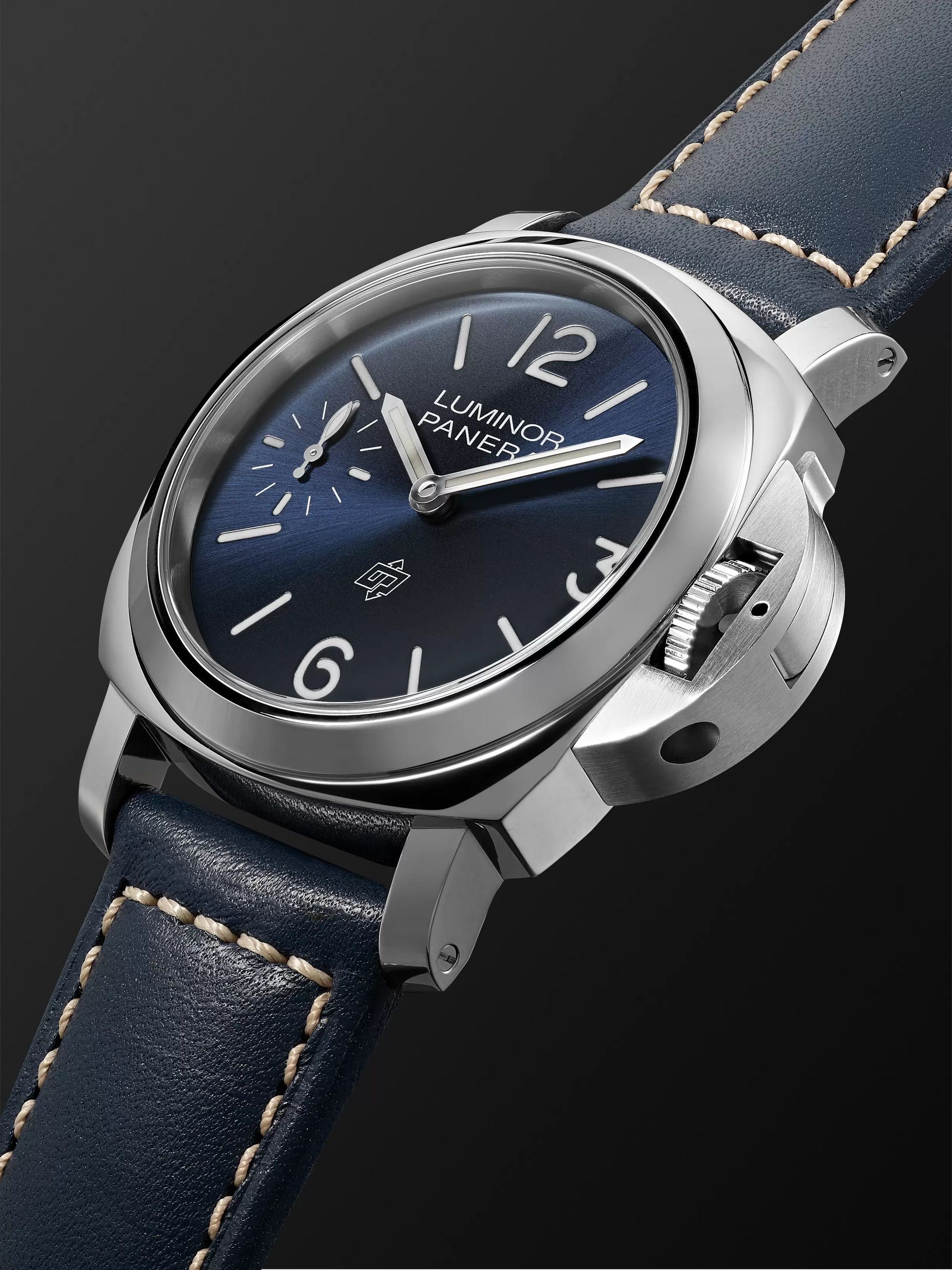 PANERAI Luminor Blu Mare Hand-Wound 44mm Stainless Steel and Leather Watch, Ref. No. PAM01085