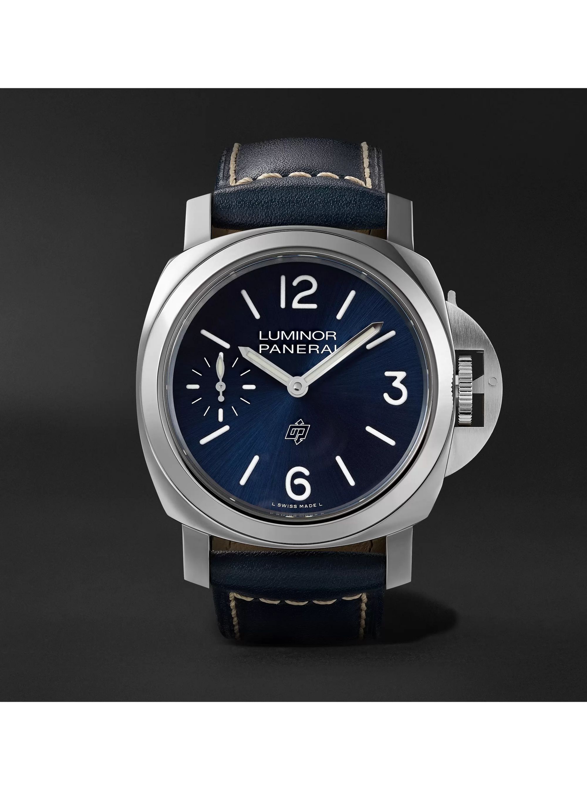 PANERAI Luminor Blu Mare Hand-Wound 44mm Stainless Steel and Leather Watch, Ref. No. PAM01085