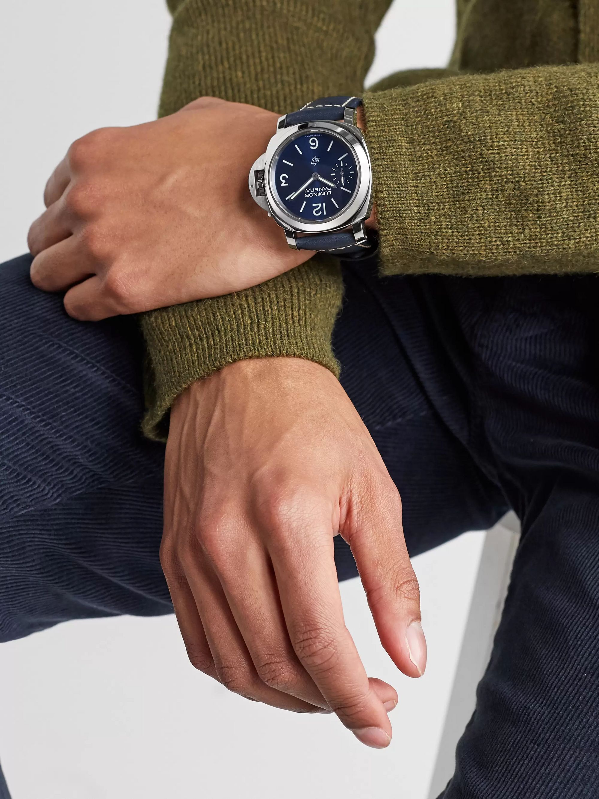 PANERAI Luminor Blu Mare Hand-Wound 44mm Stainless Steel and Leather Watch, Ref. No. PAM01085