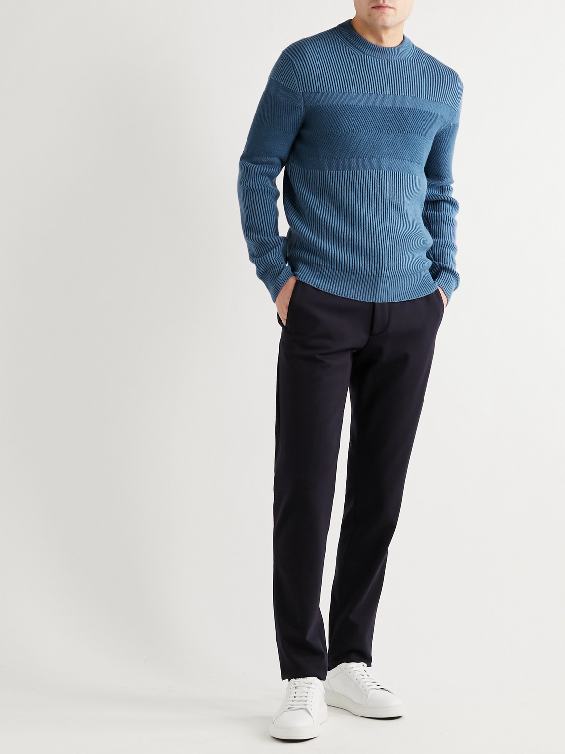 Shop Loro Piana Ribbed Cashmere Sweater In Blue