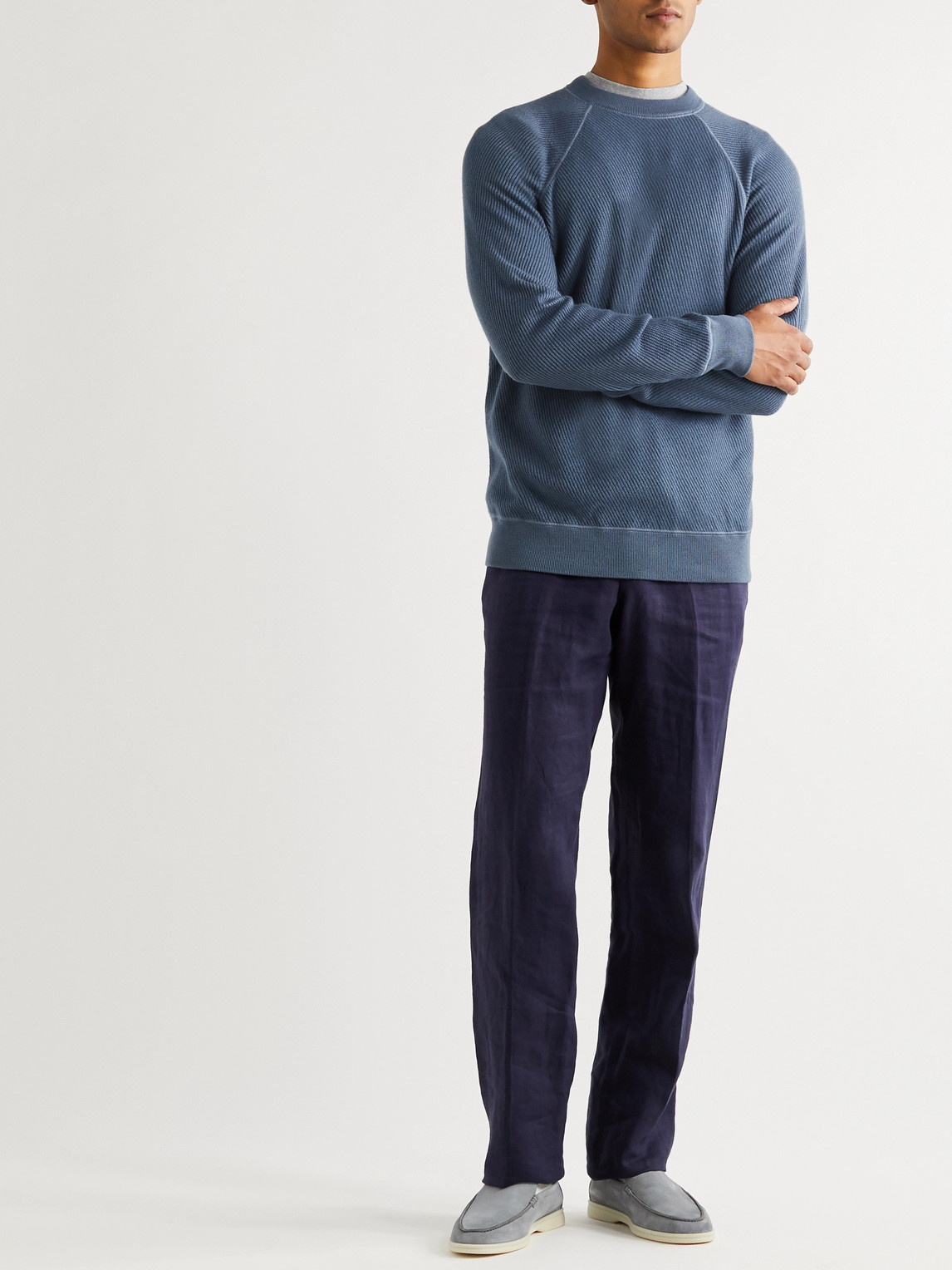 Loro Piana Ribbed Cashmere And Silk-blend Sweater In Blue