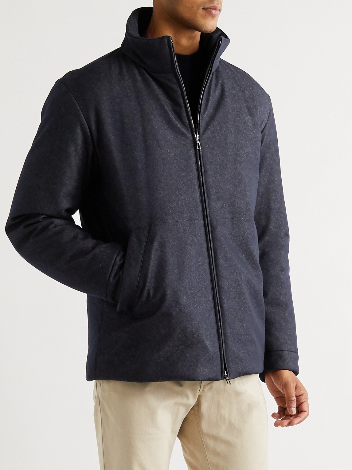 Shop Loro Piana Storm System Virgin Wool-blend Denim Bomber Jacket In Blue