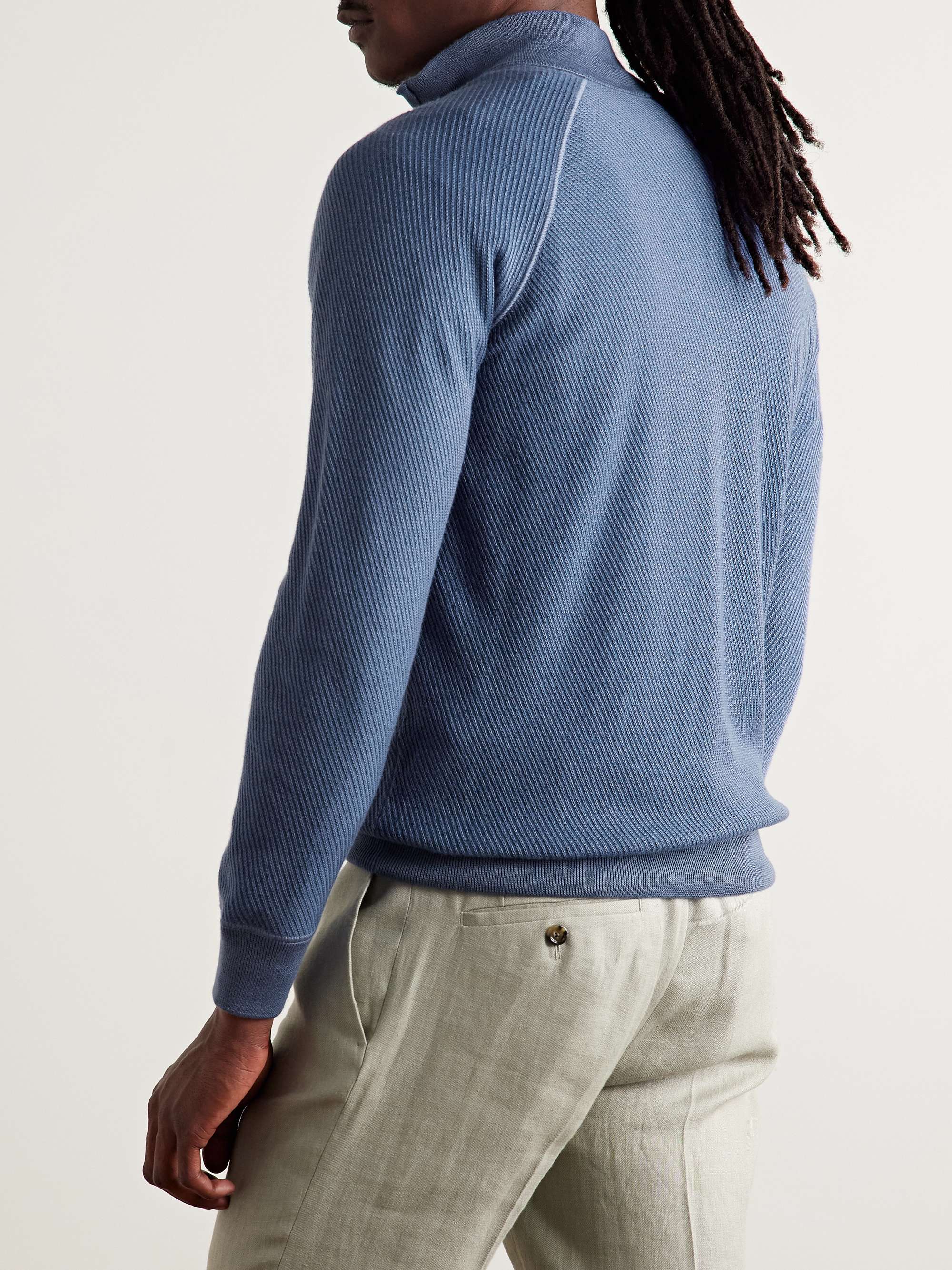 LORO PIANA Ribbed Cashmere and Silk-Blend Half-Zip Sweater