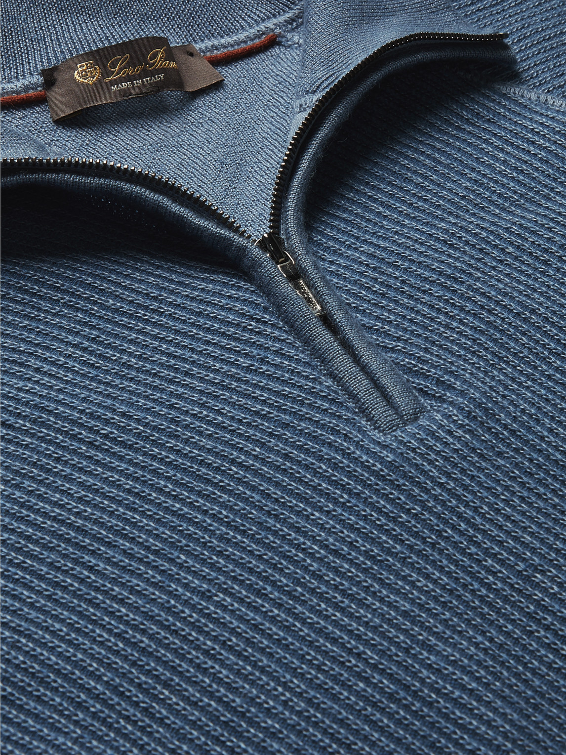 Shop Loro Piana Ribbed Cashmere And Silk-blend Half-zip Sweater In Blue