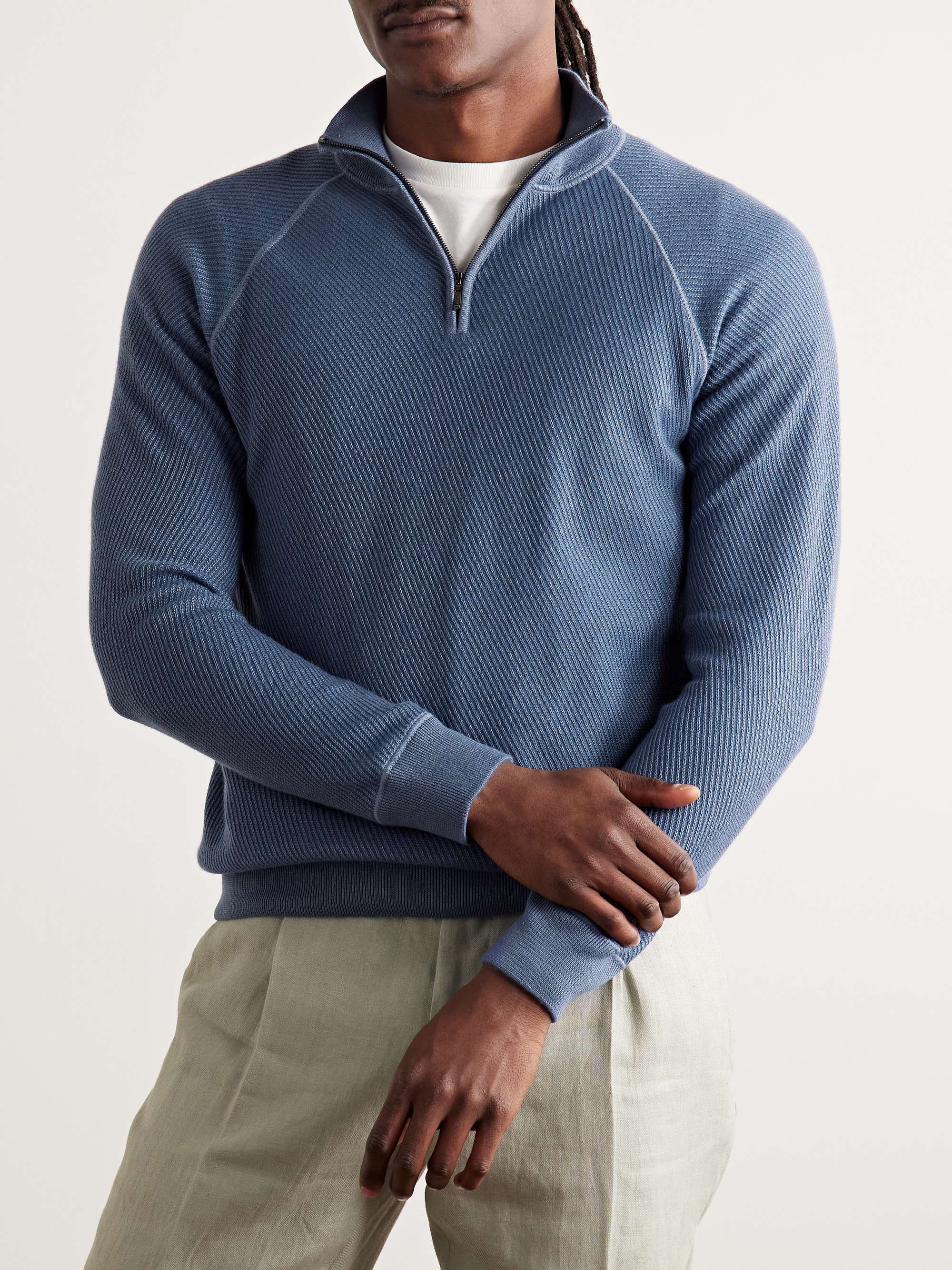 LORO PIANA Ribbed Cashmere and Silk-Blend Half-Zip Sweater