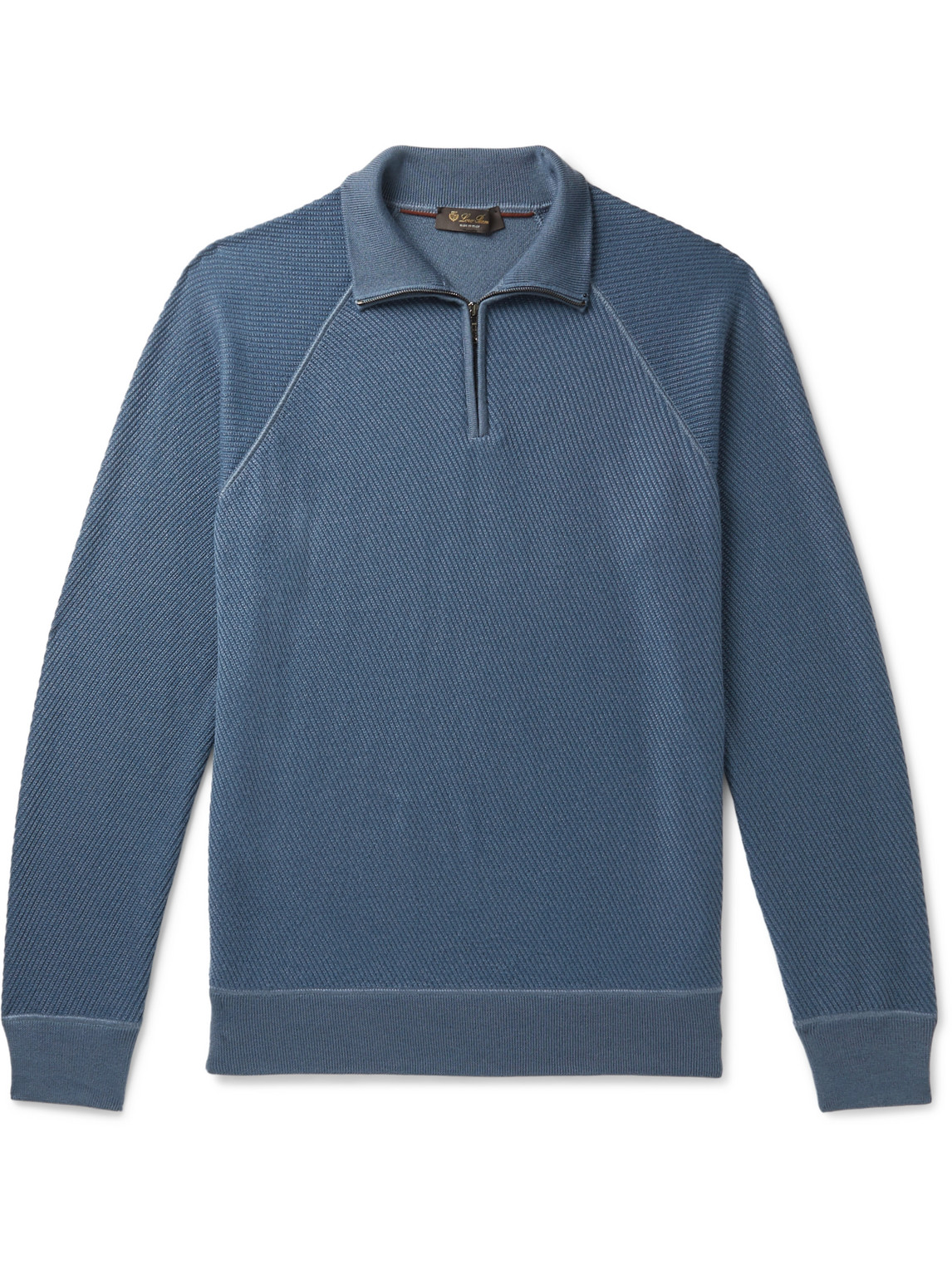 Loro Piana Ribbed Cashmere And Silk-blend Half-zip Sweater In Blue