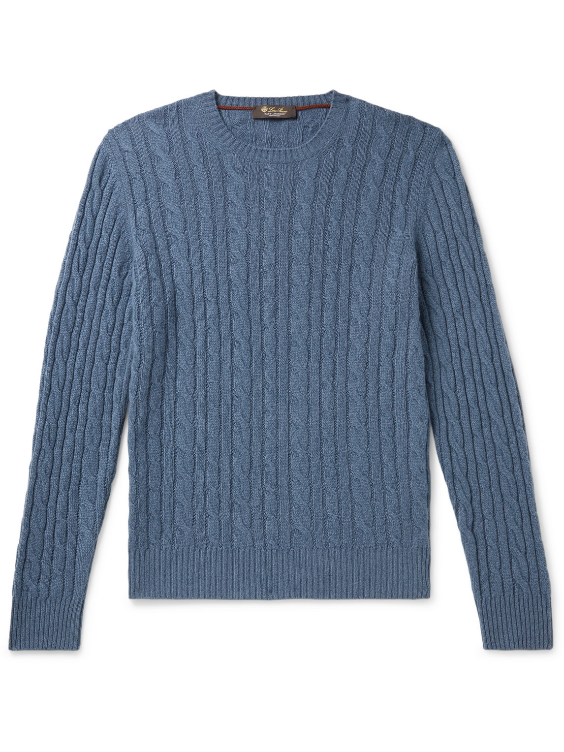 Loro Piana Slim-fit Cable-knit Baby Cashmere Sweater In Blue