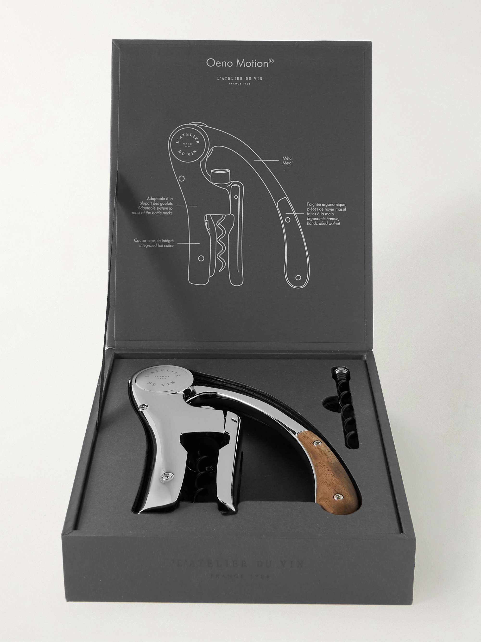L'ATELIER DU VIN Oeno Walnut Wood and Chrome Lever Corkscrew
