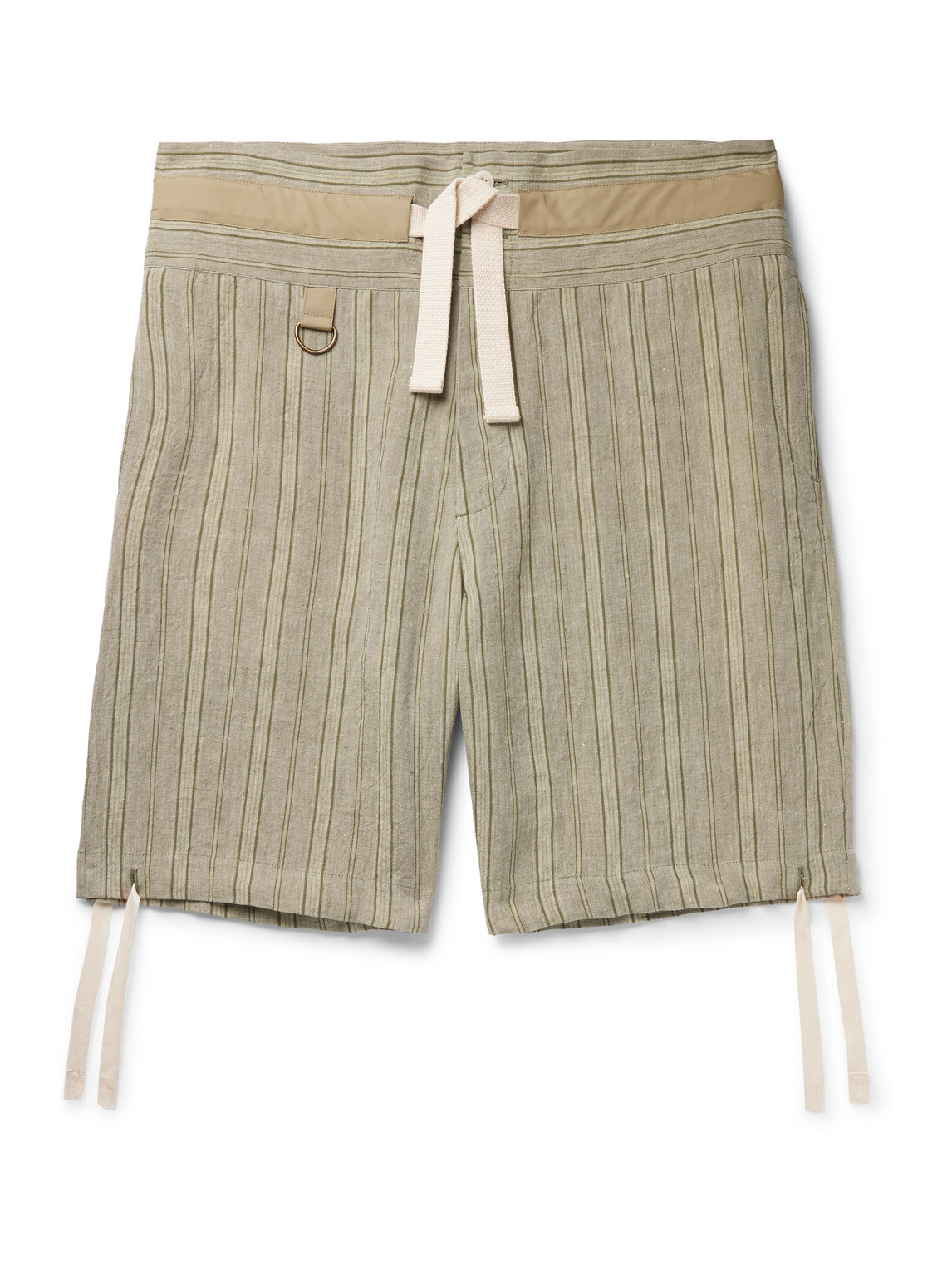 Wide-Leg Striped Waxed-Linen Drawstring Shorts