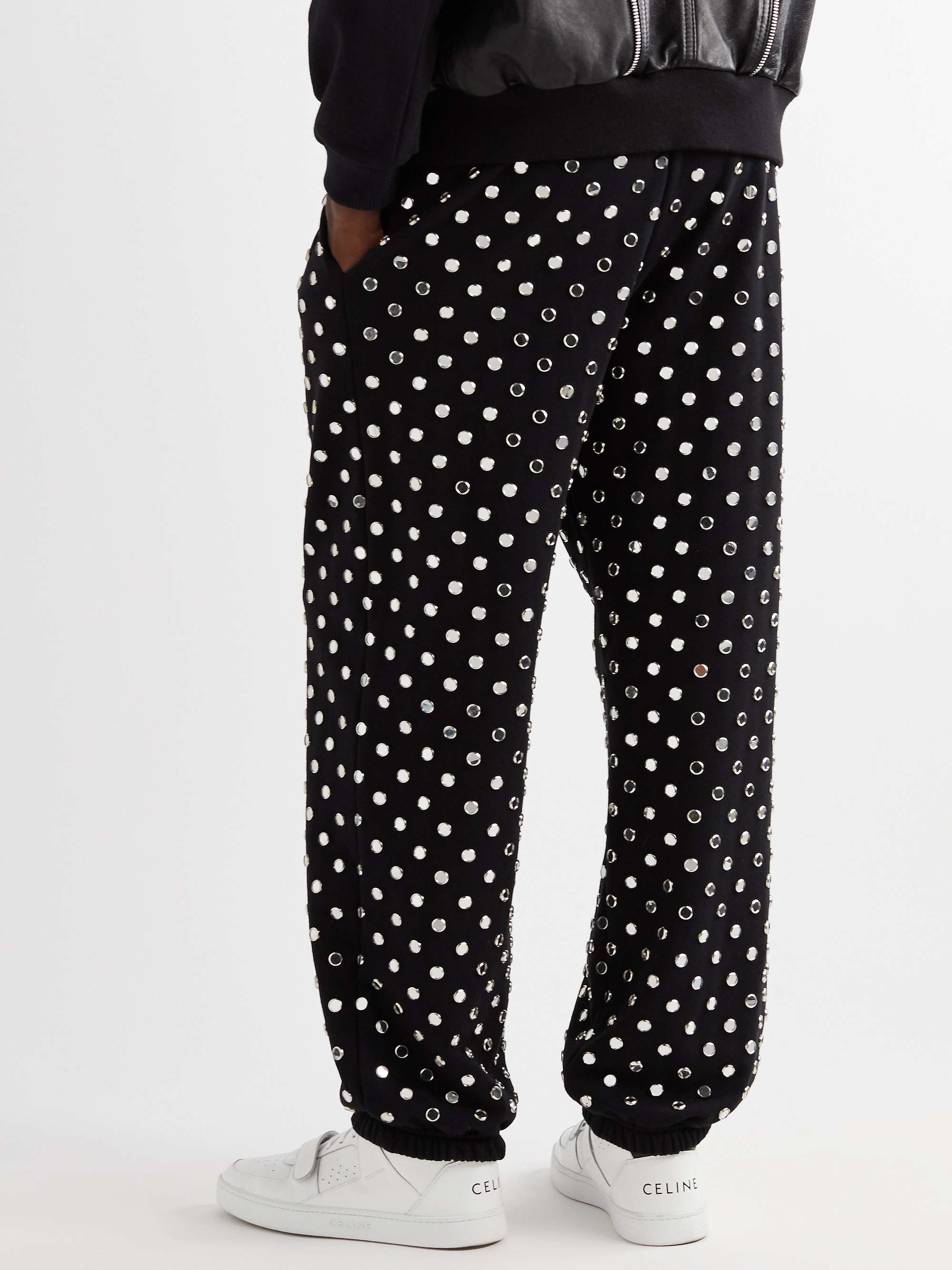 CELINE HOMME Tapered Mirror-Studded Loopback Cotton-Jersey Sweatpants