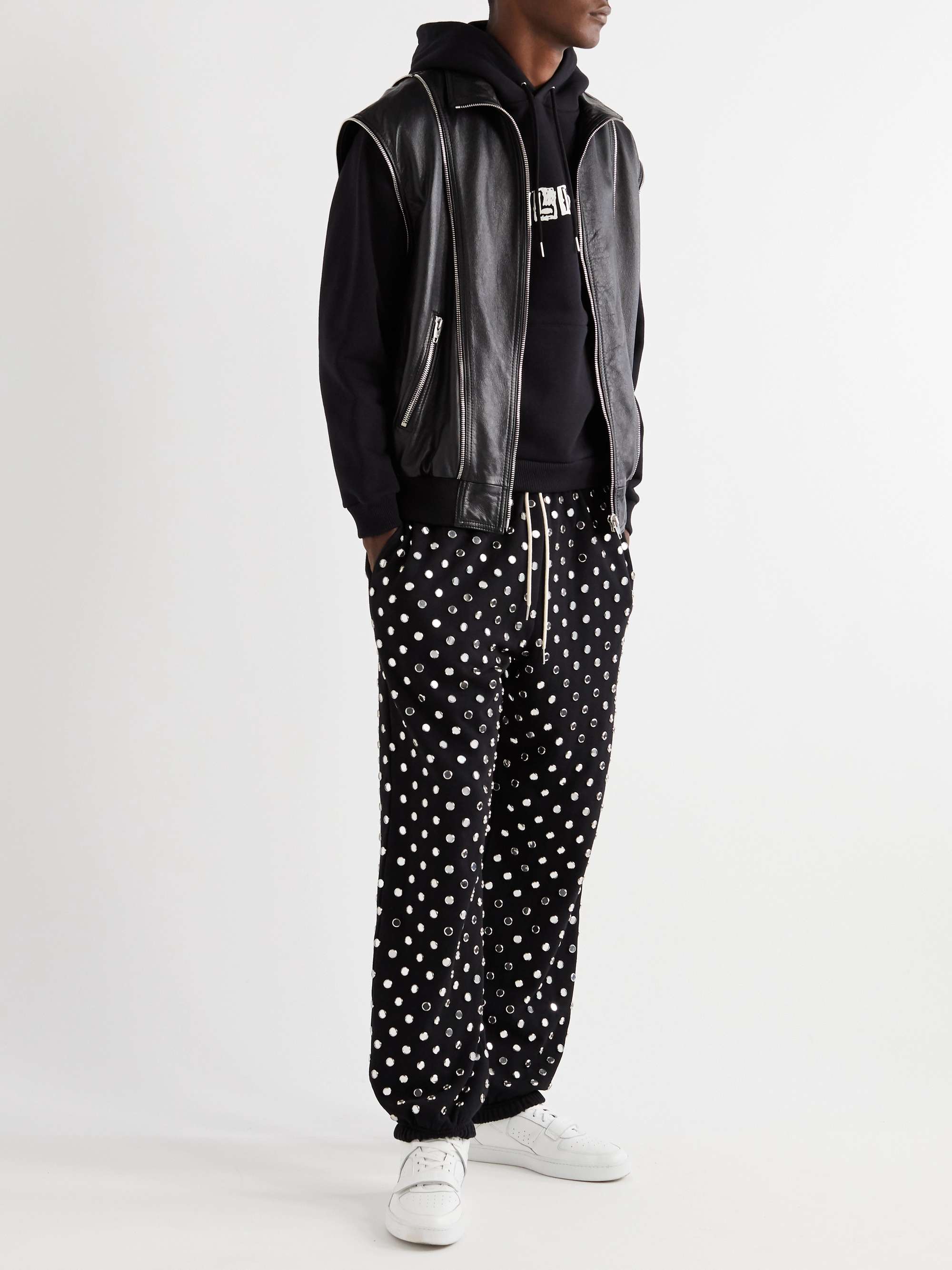 CELINE HOMME Tapered Mirror-Studded Loopback Cotton-Jersey Sweatpants