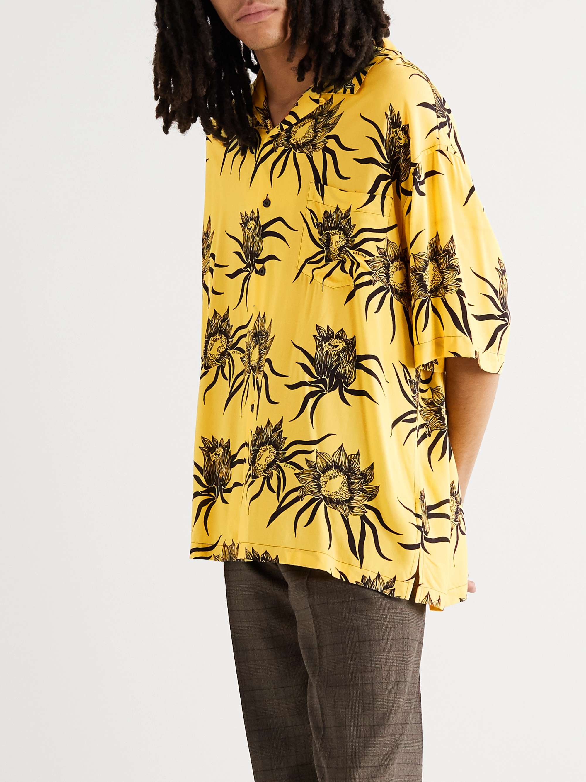 CELINE HOMME Camp-Collar Zebra-Print Woven Shirt