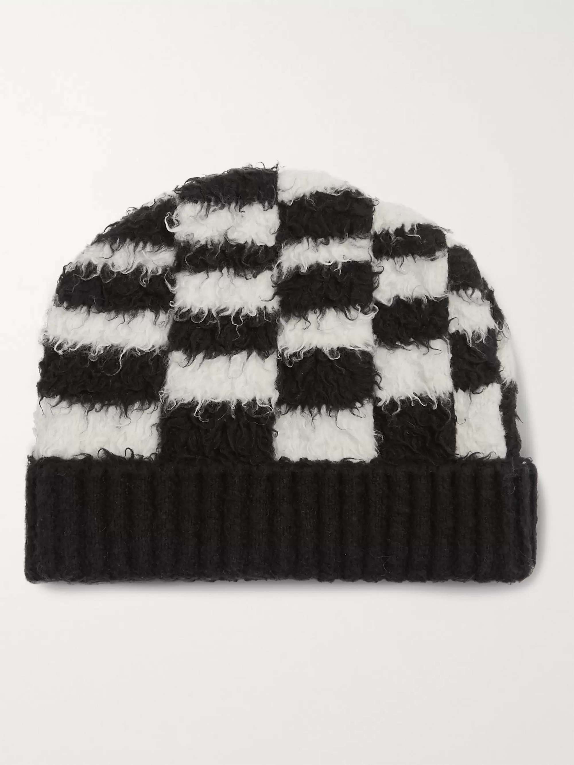 CELINE HOMME Checked Brushed Cotton-Blend Jacquard Beanie