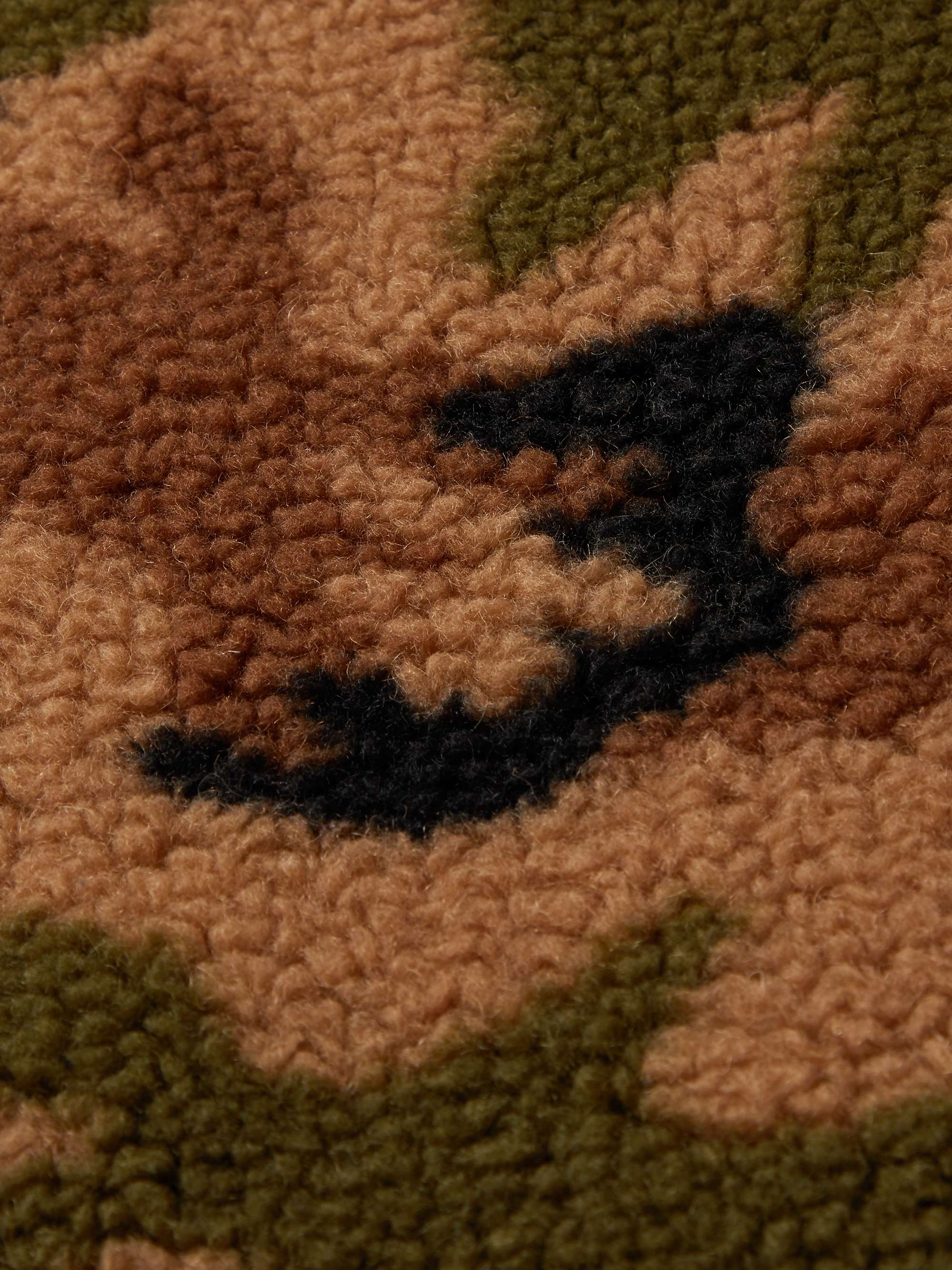 CELINE HOMME Oversized Multi-Zippered Leather-Trimmed Camouflage Fleece Gilet