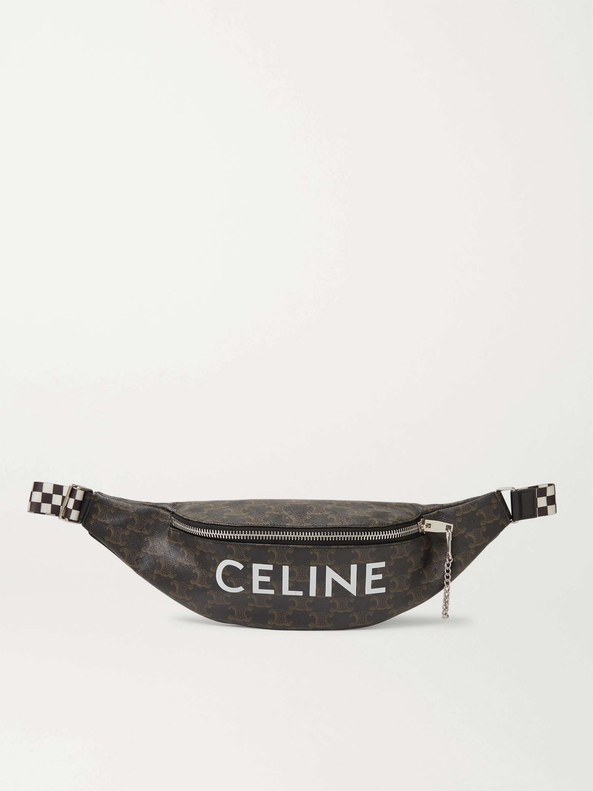 CELINE HOMME Small Triomphe Leather-trimmed Logo-print Coated