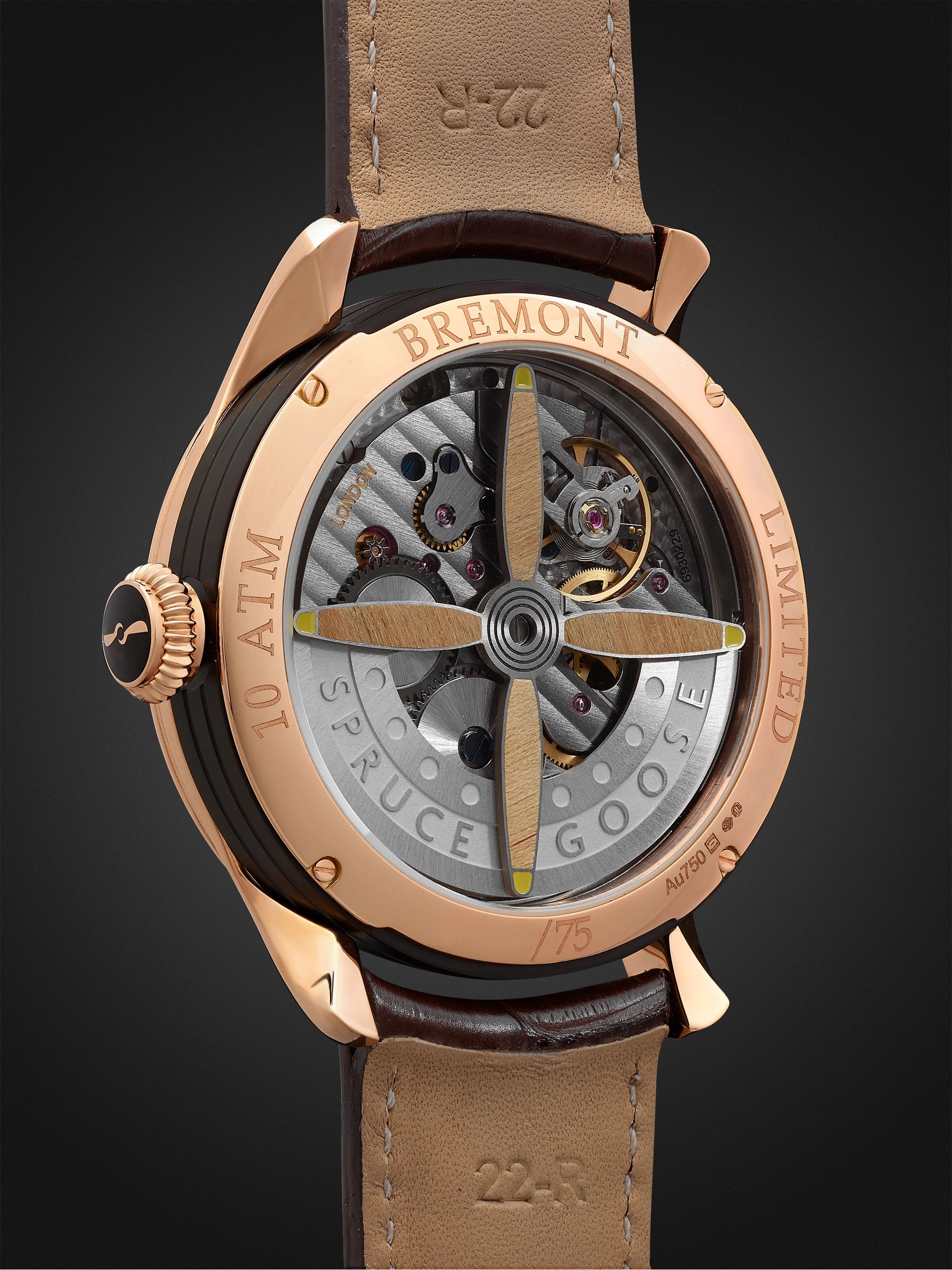BREMONT H-4 Hercules Limited Edition Automatic 43mm 18-Karat Rose Gold and Alligator Watch