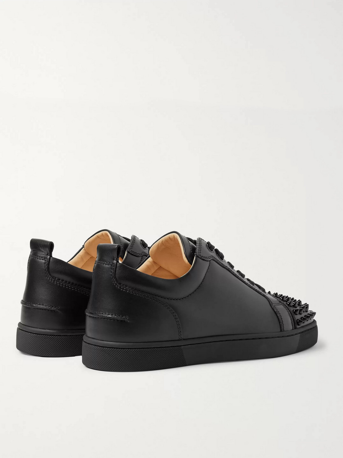 Christian Louboutin Louis Junior Spikes Cap-toe Leather Sneakers In Black