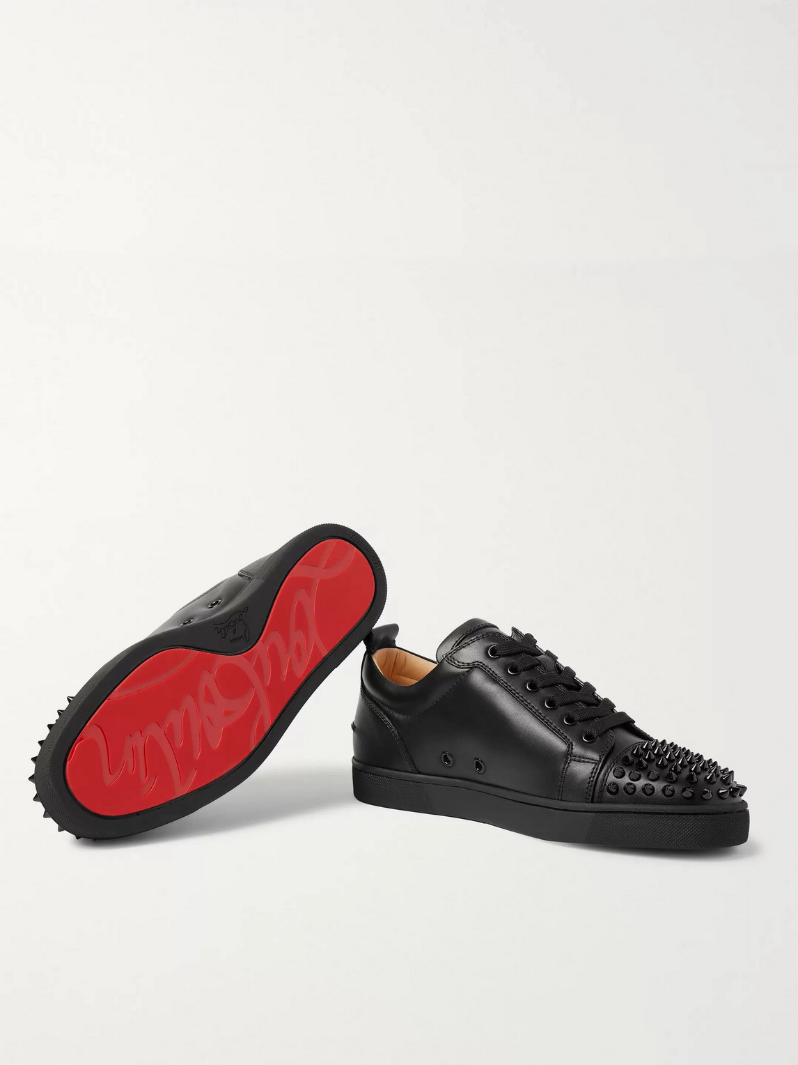 Shop Christian Louboutin Louis Junior Spikes Cap-toe Leather Sneakers In Black