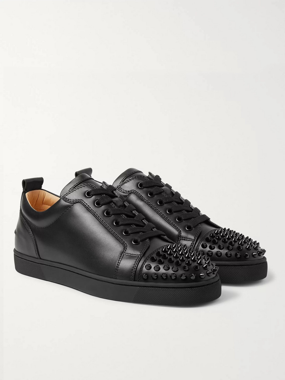 Shop Christian Louboutin Louis Junior Spikes Cap-toe Leather Sneakers In Black