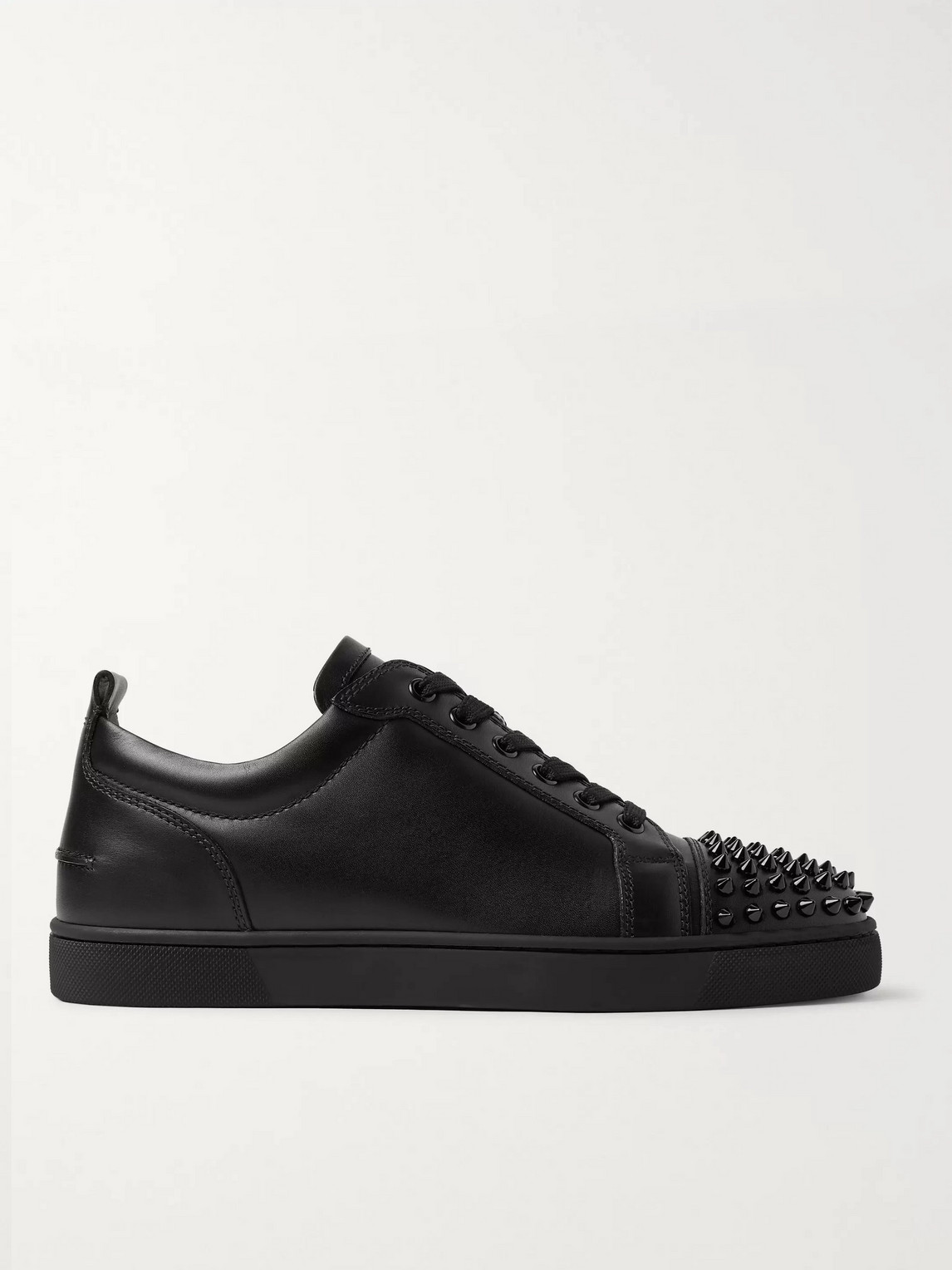 Christian Louboutin Louis Junior Spikes Cap-toe Leather Sneakers In Black