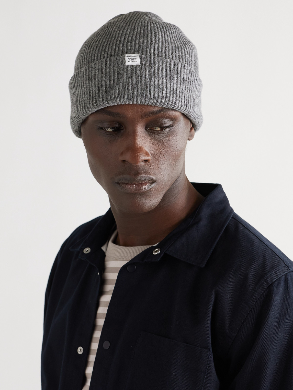 Shop Norse Projects Ribbed Wool Beanie In Gray